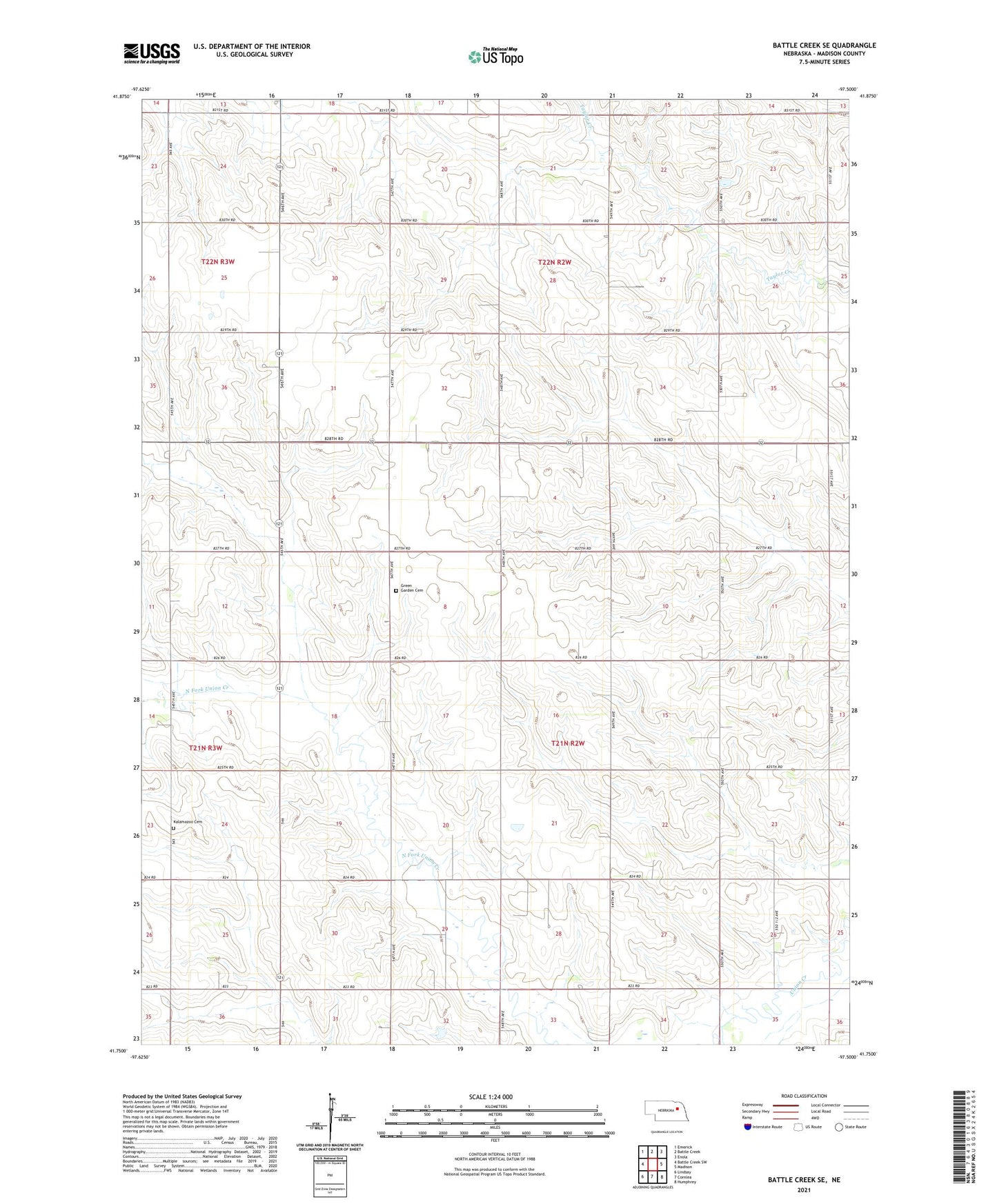 Battle Creek SE Nebraska US Topo Map Image