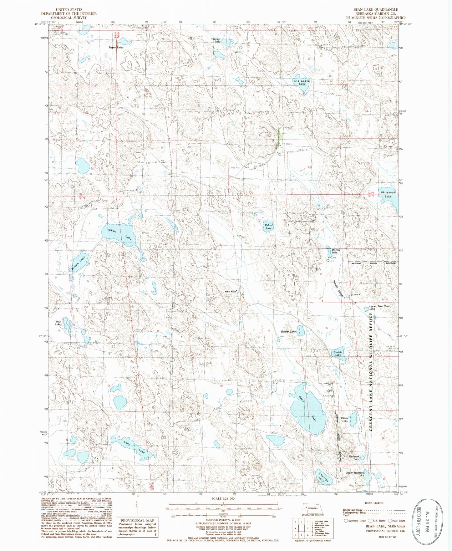 Classic USGS Bean Lake Nebraska 7.5'x7.5' Topo Map Image
