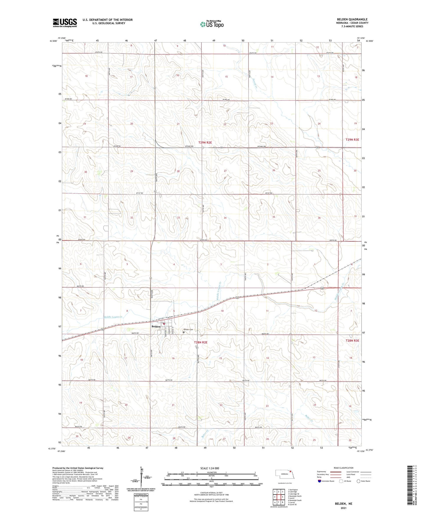 Belden Nebraska US Topo Map Image