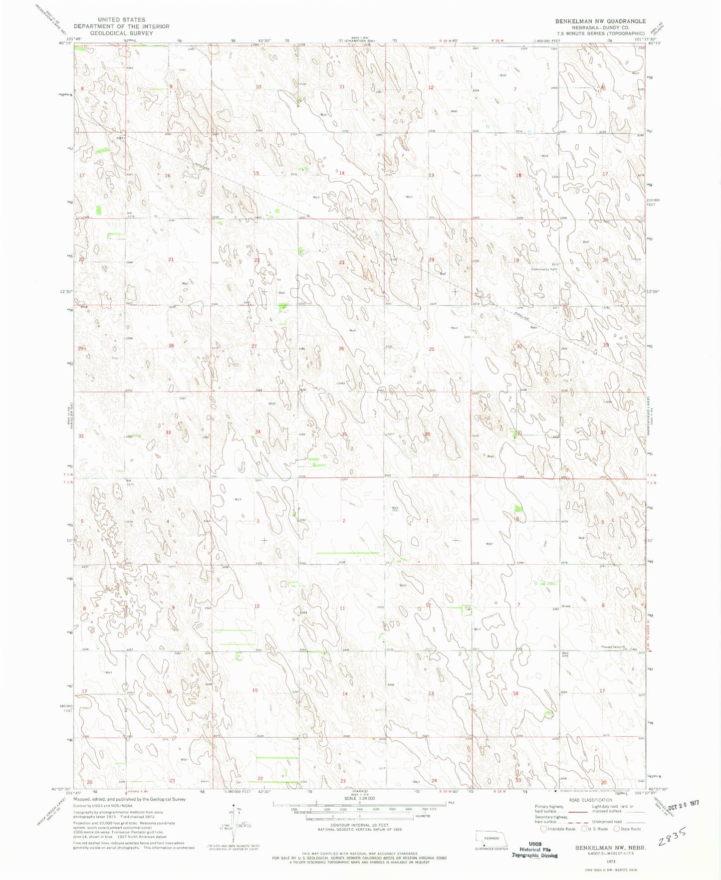 Classic USGS Benkelman NW Nebraska 7.5'x7.5' Topo Map Image