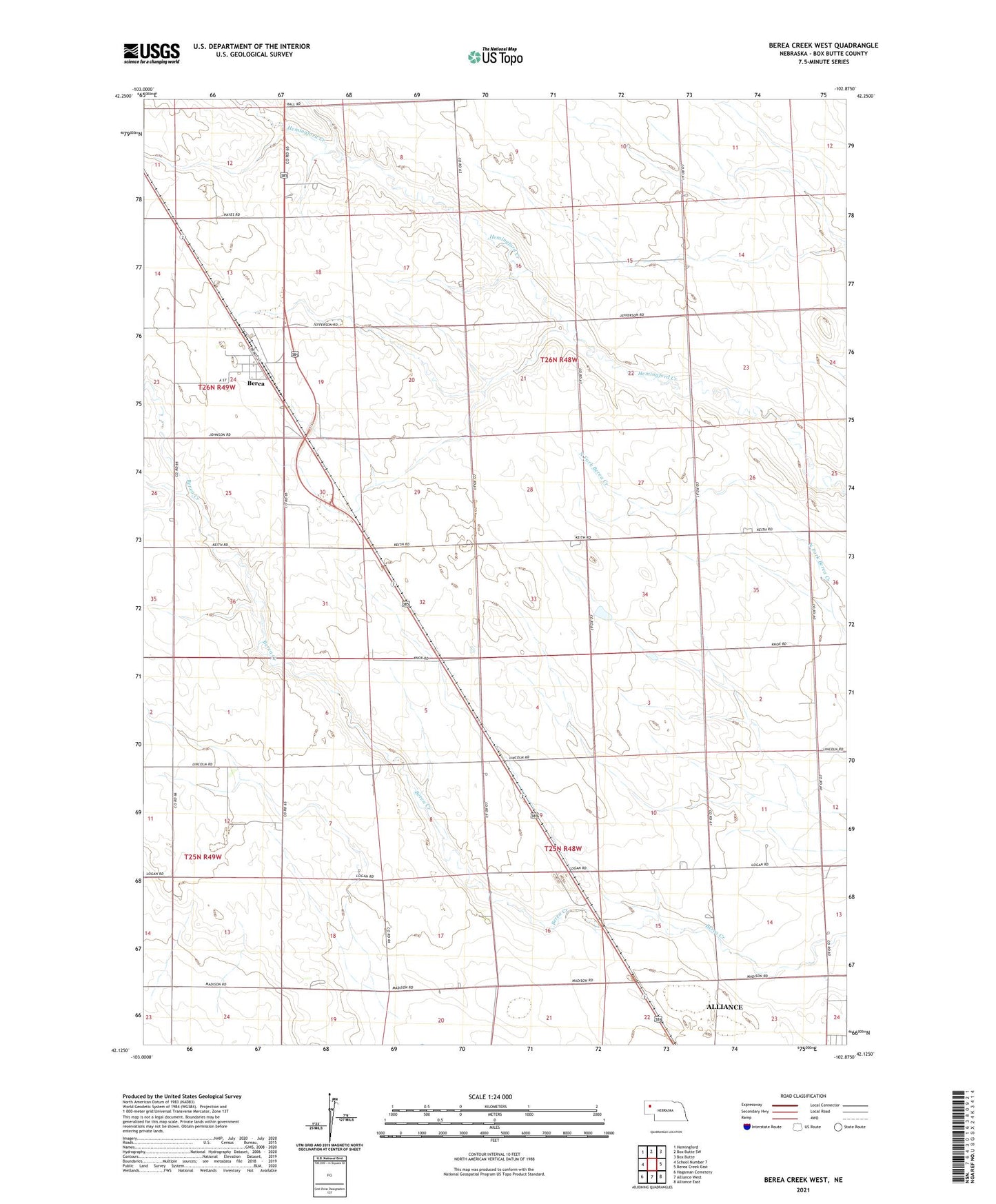 Berea Creek West Nebraska US Topo Map Image