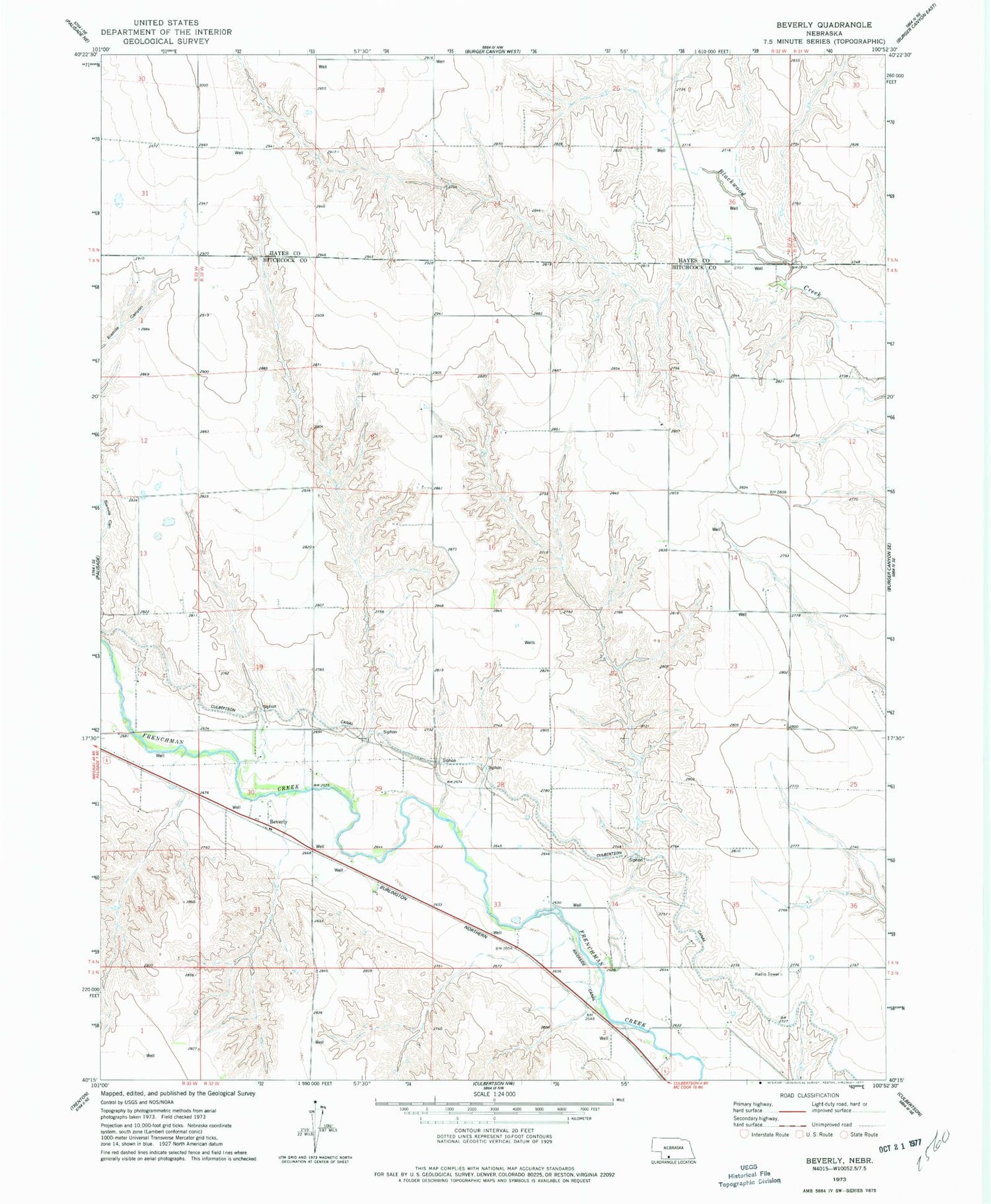Classic USGS Beverly Nebraska 7.5'x7.5' Topo Map Image