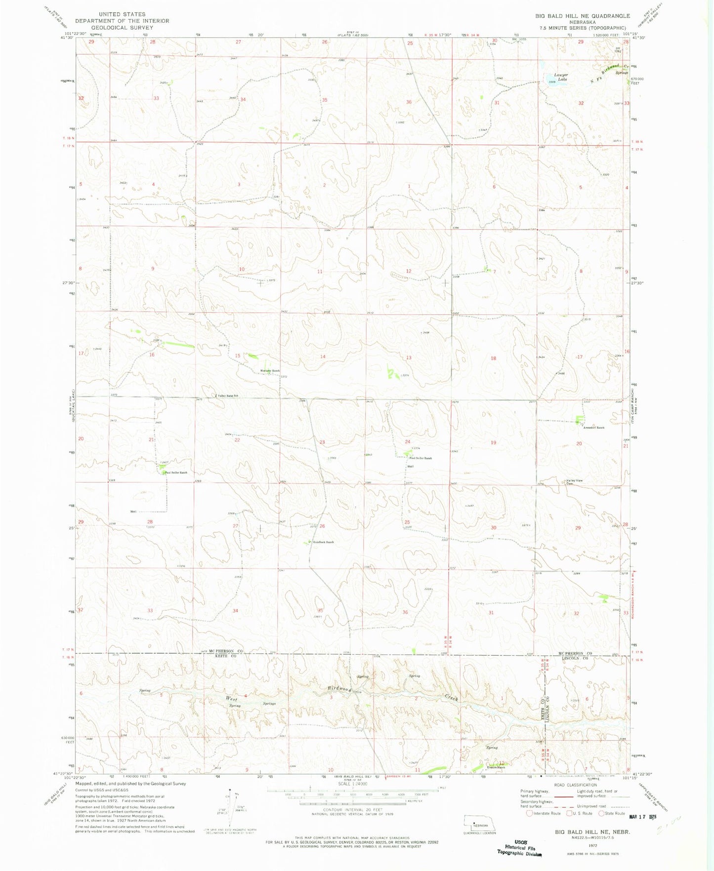 Classic USGS Big Bald Hill NE Nebraska 7.5'x7.5' Topo Map Image