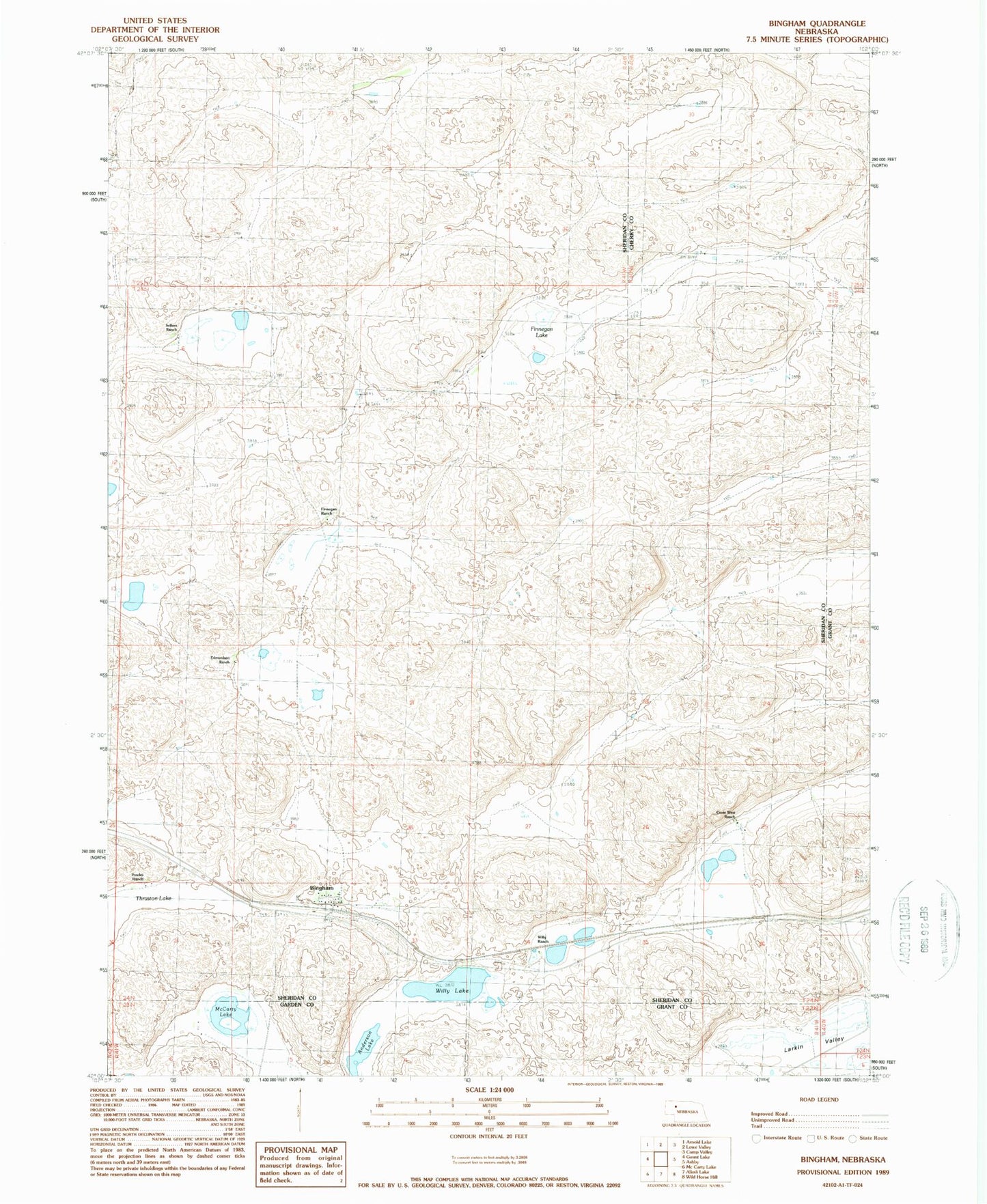 Classic USGS Bingham Nebraska 7.5'x7.5' Topo Map Image