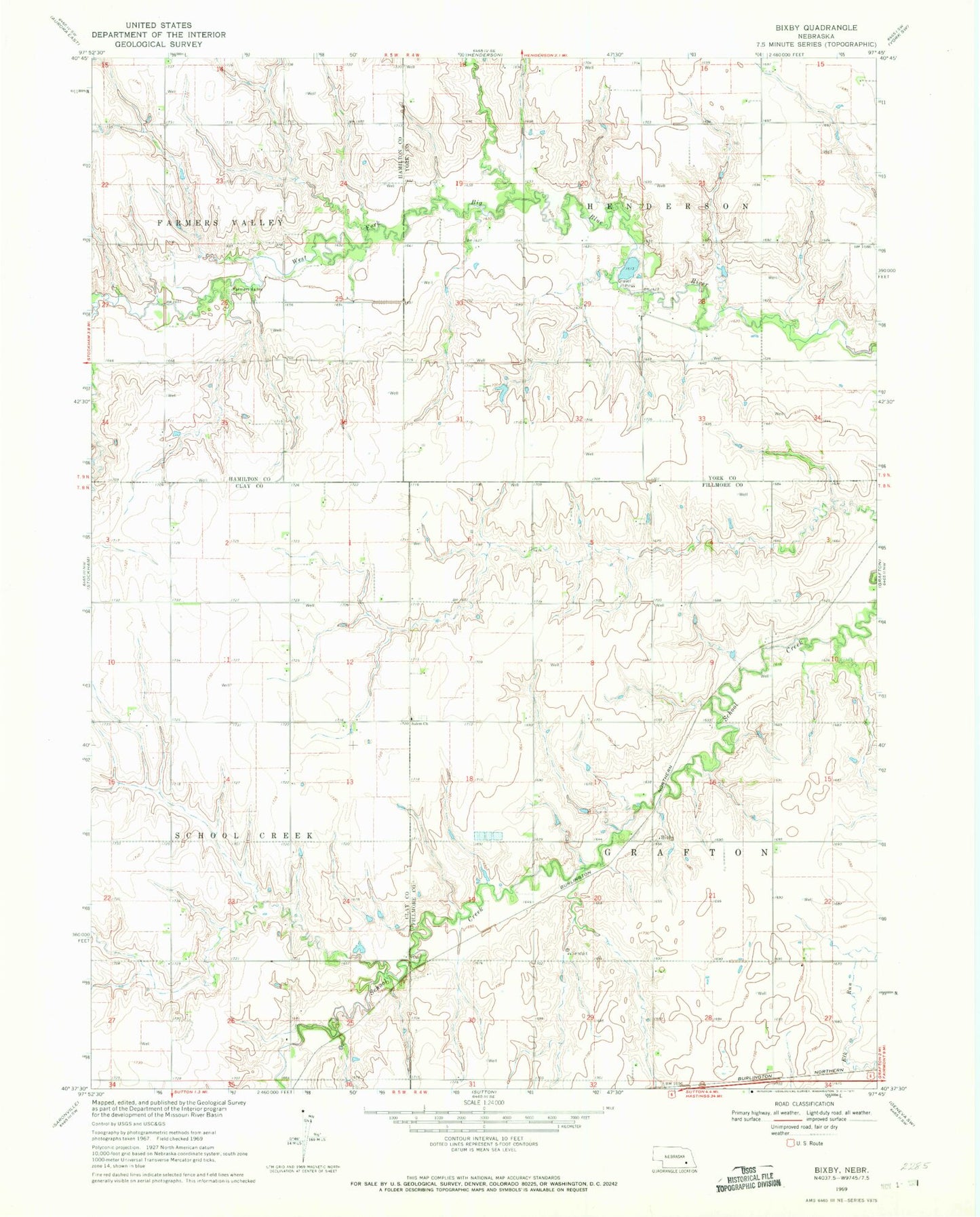 Classic USGS Bixby Nebraska 7.5'x7.5' Topo Map Image