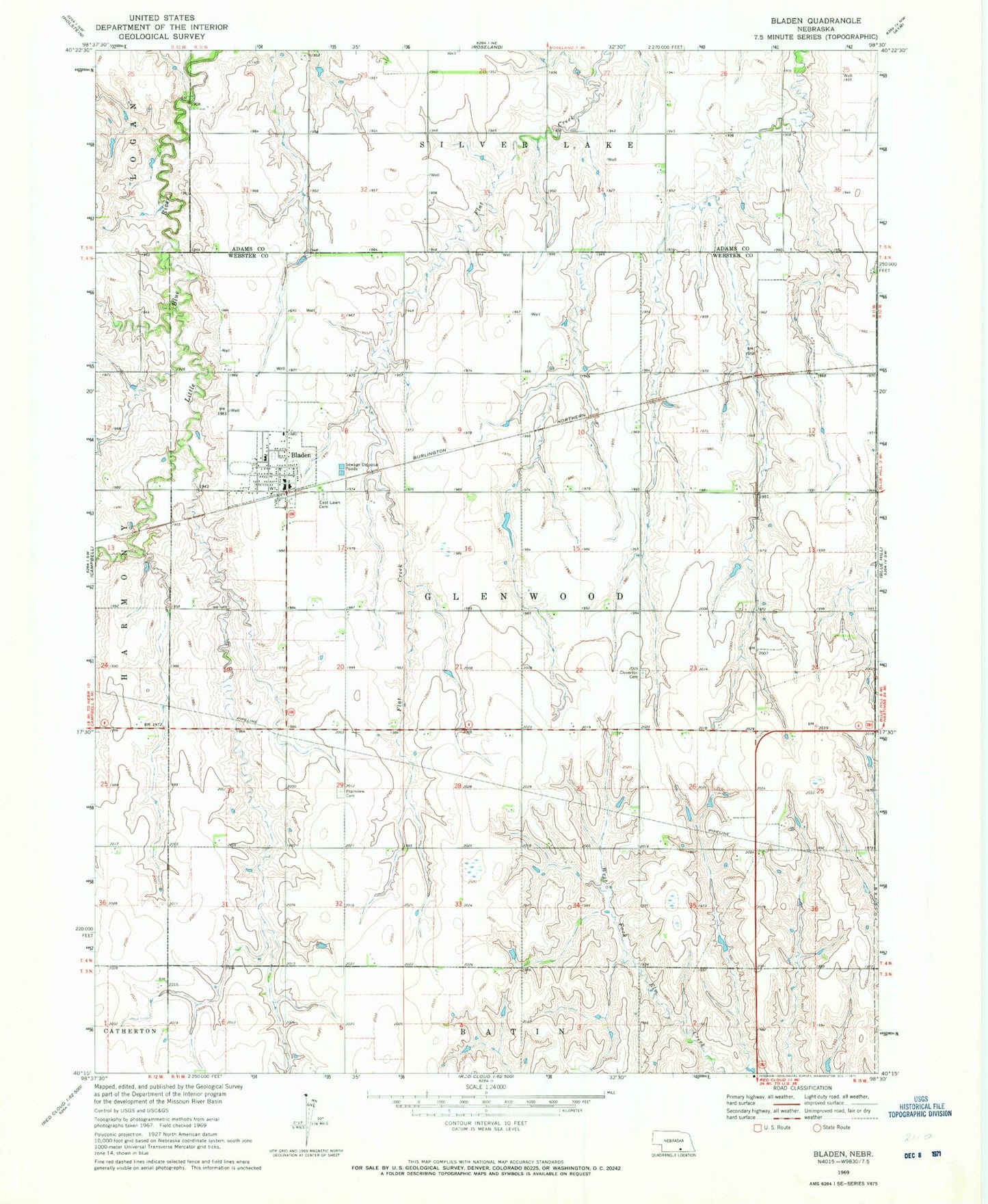 Classic USGS Bladen Nebraska 7.5'x7.5' Topo Map Image