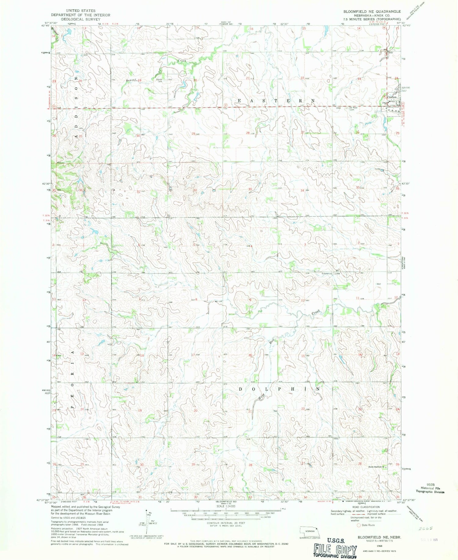 Classic USGS Bloomfield NE Nebraska 7.5'x7.5' Topo Map Image