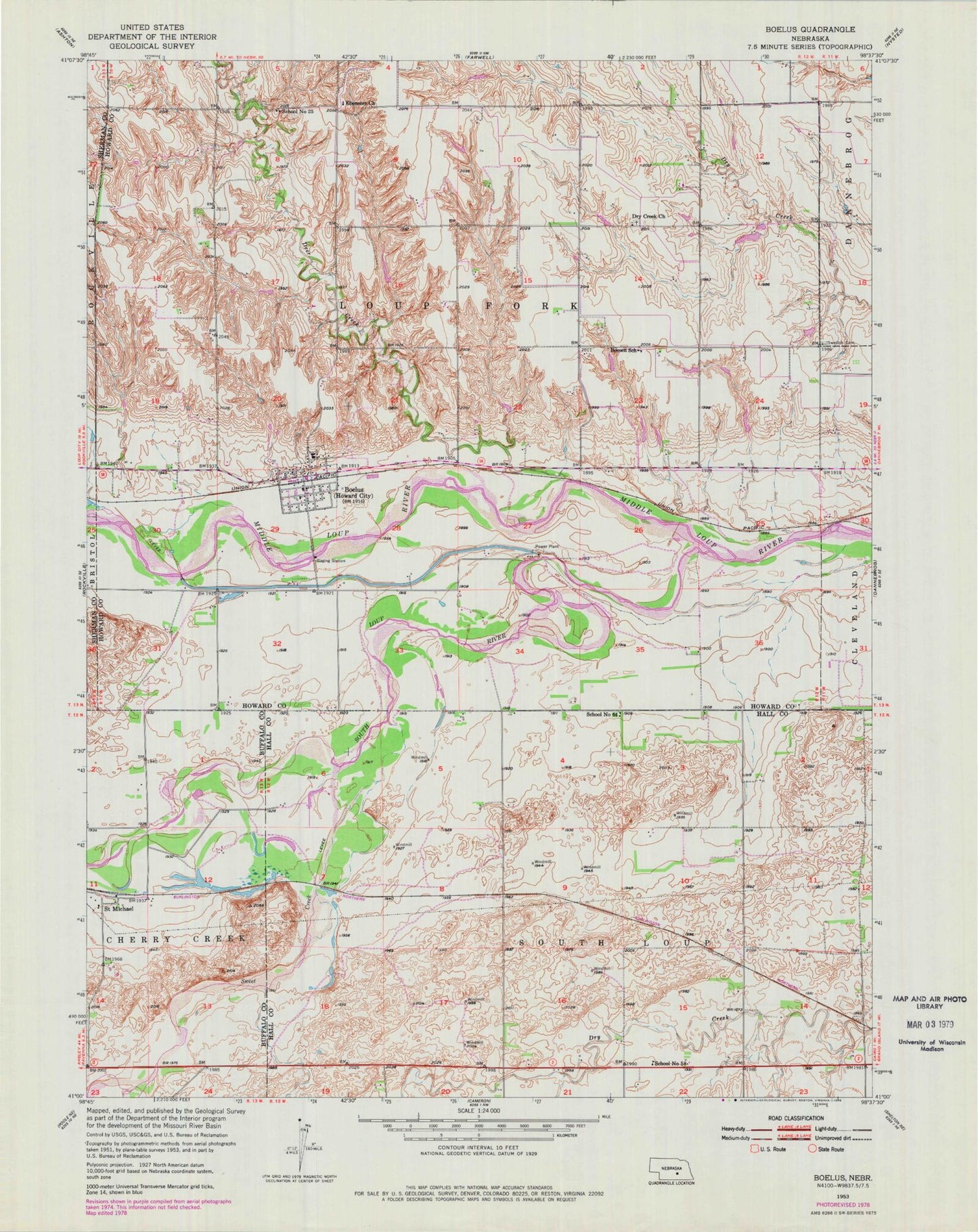 Classic USGS Boelus Nebraska 7.5'x7.5' Topo Map Image