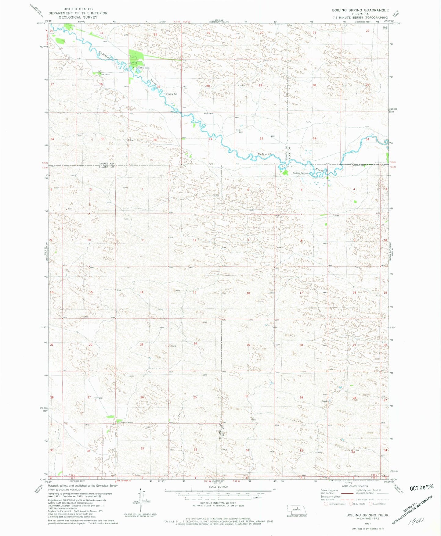 Classic USGS Boiling Spring Nebraska 7.5'x7.5' Topo Map Image