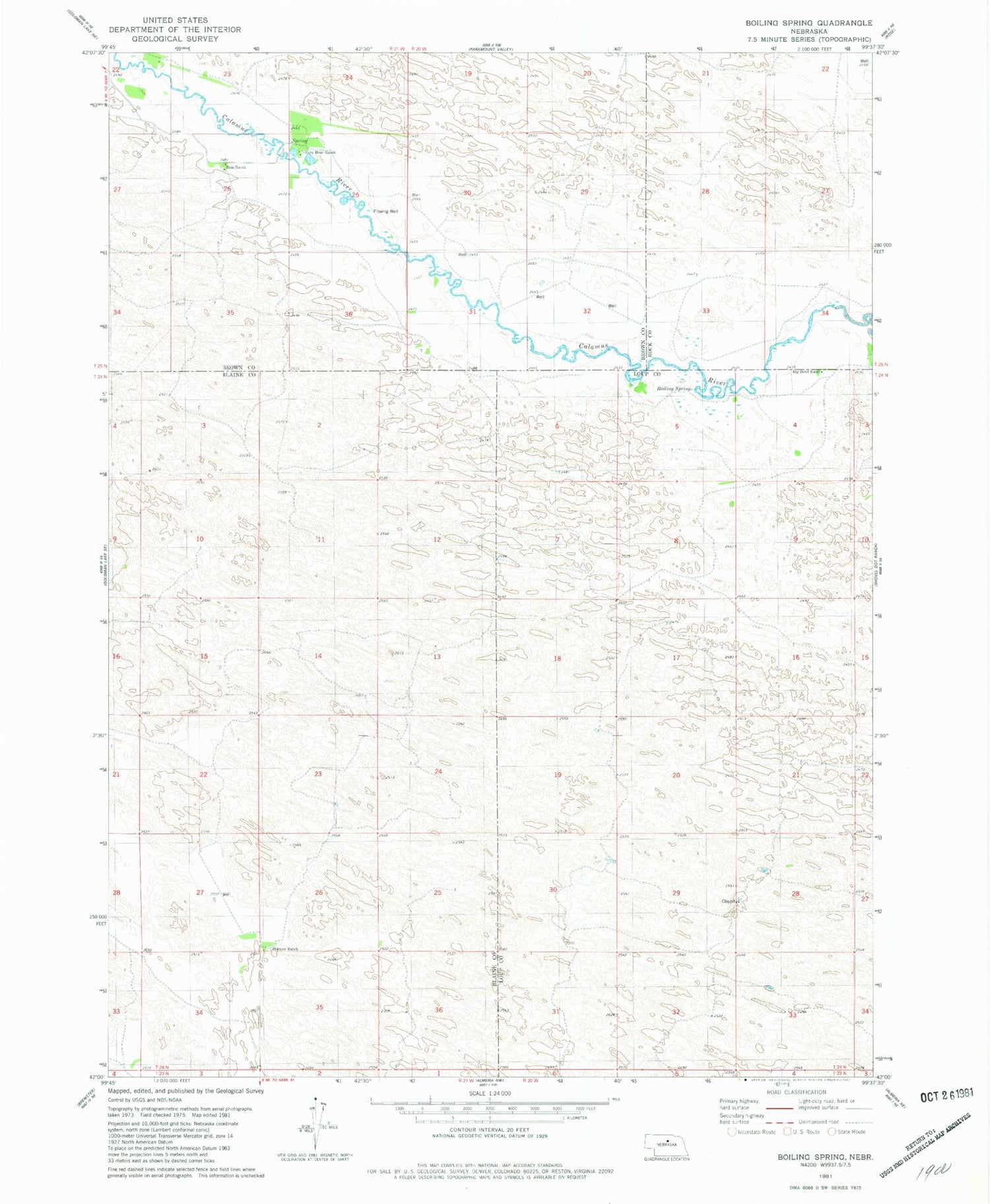 Classic USGS Boiling Spring Nebraska 7.5'x7.5' Topo Map Image
