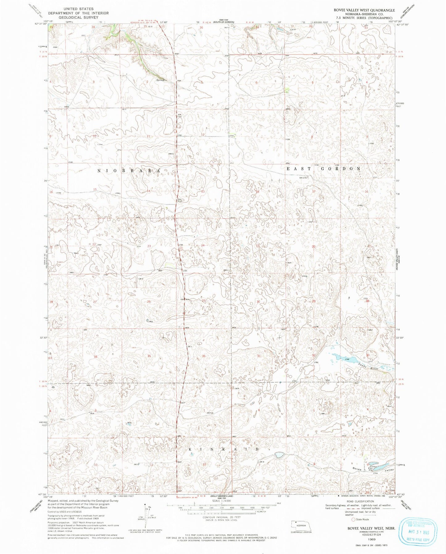 Classic USGS Bovee Valley West Nebraska 7.5'x7.5' Topo Map Image