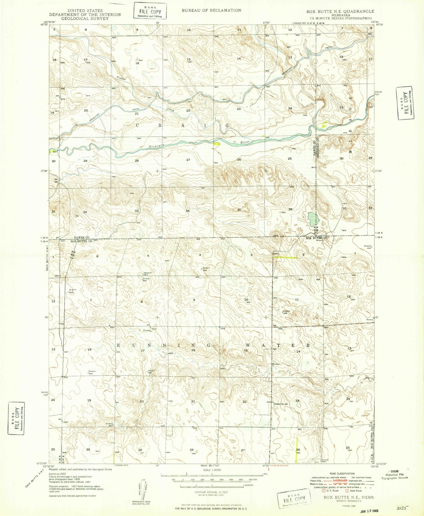 Classic USGS Box Butte NE Nebraska 7.5'x7.5' Topo Map Image