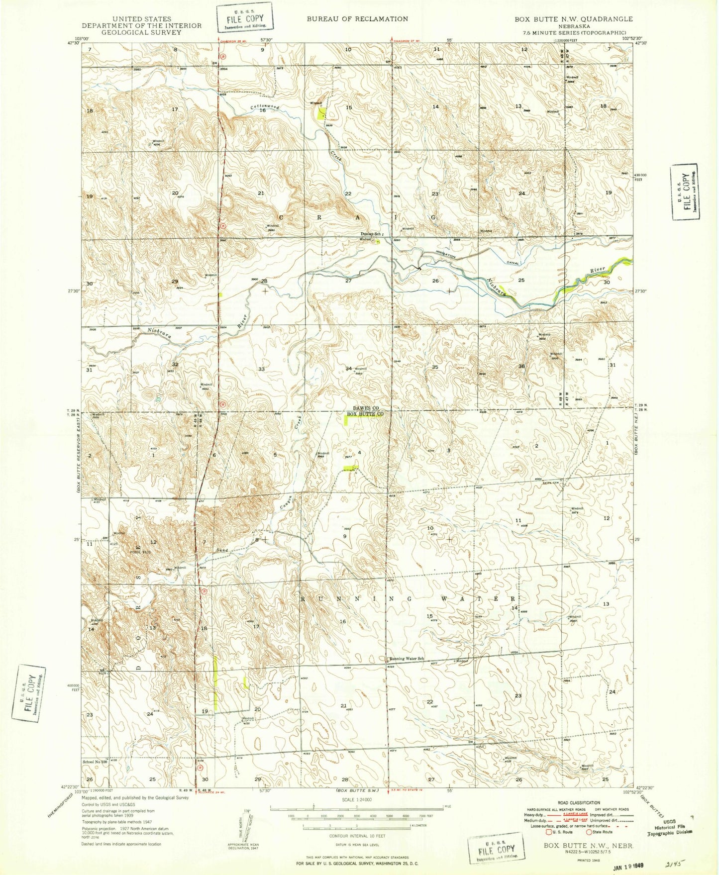 Classic USGS Box Butte NW Nebraska 7.5'x7.5' Topo Map Image