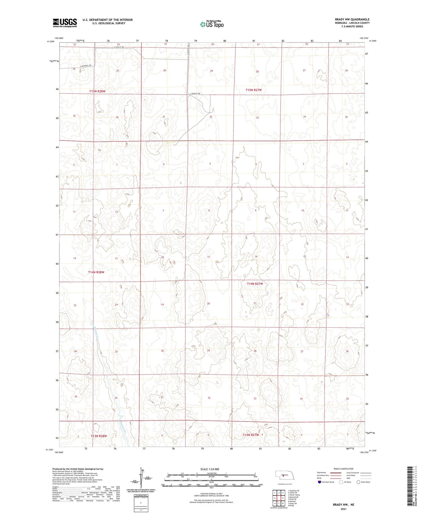 Brady NW Nebraska US Topo Map Image