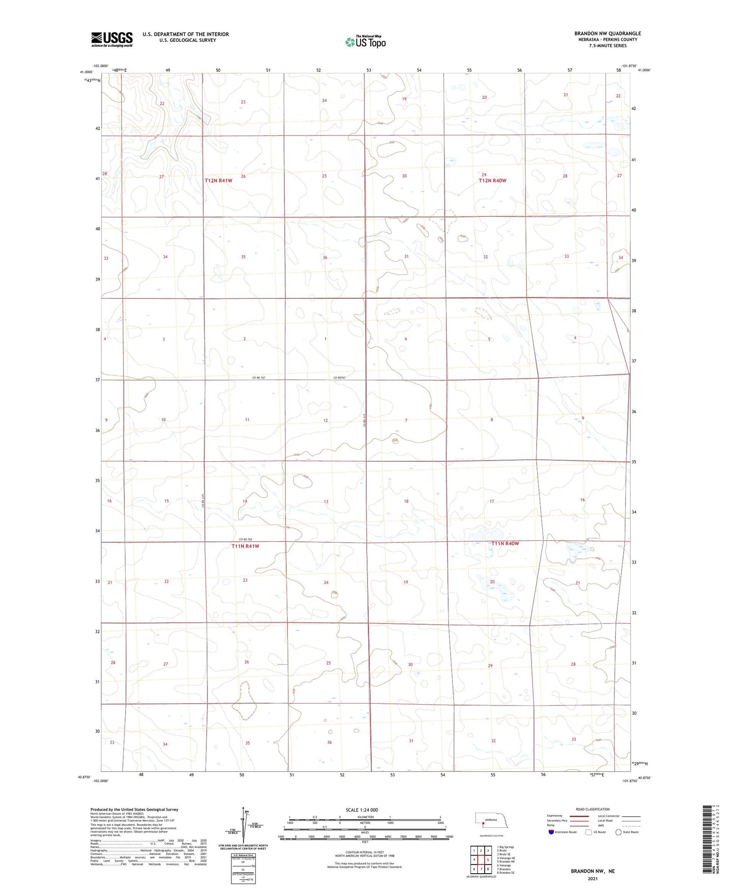 Brandon NW Nebraska US Topo Map Image