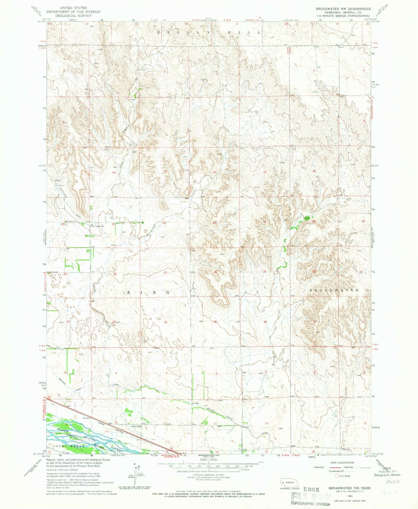 Classic USGS Broadwater NW Nebraska 7.5'x7.5' Topo Map Image