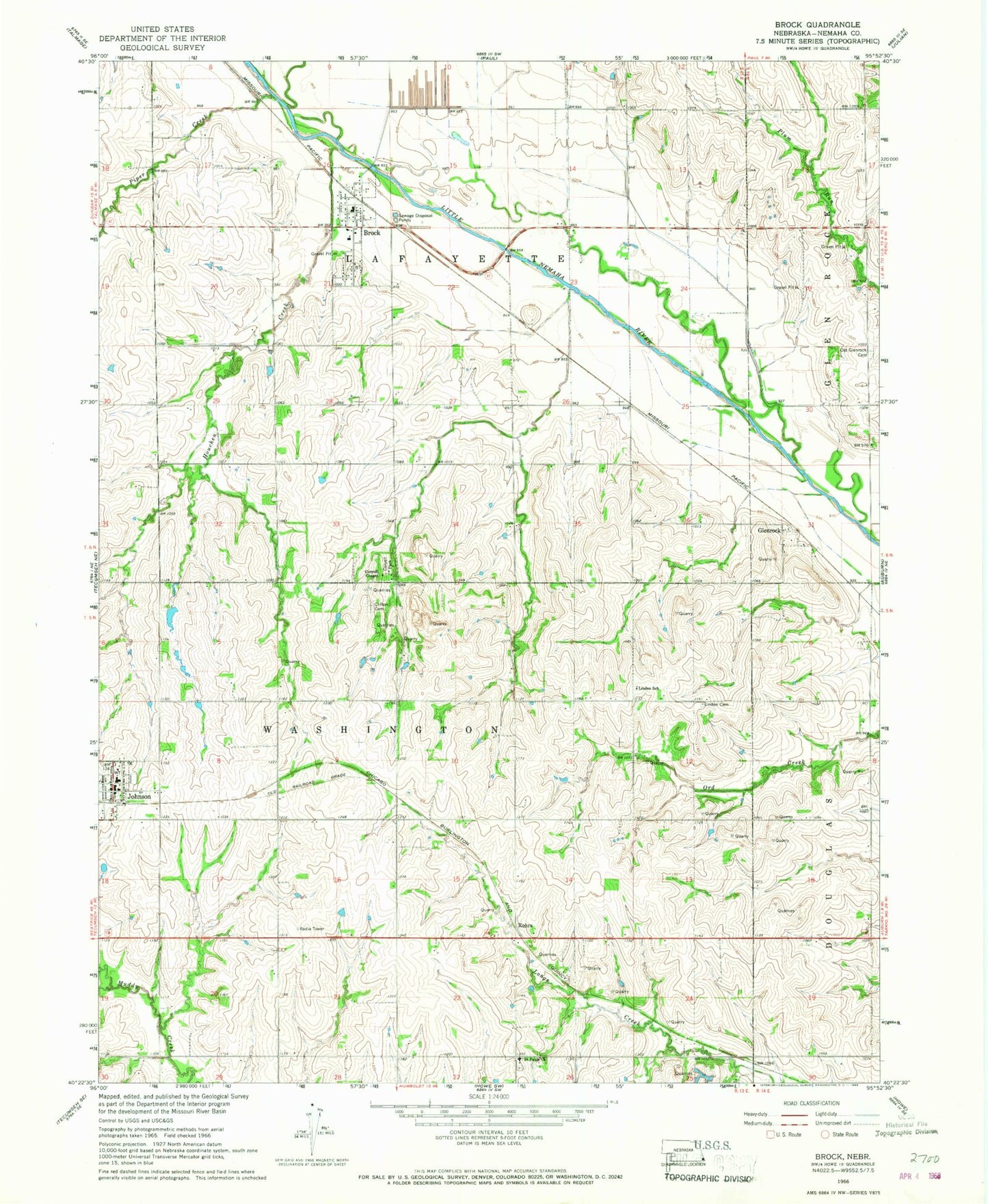Classic USGS Brock Nebraska 7.5'x7.5' Topo Map Image