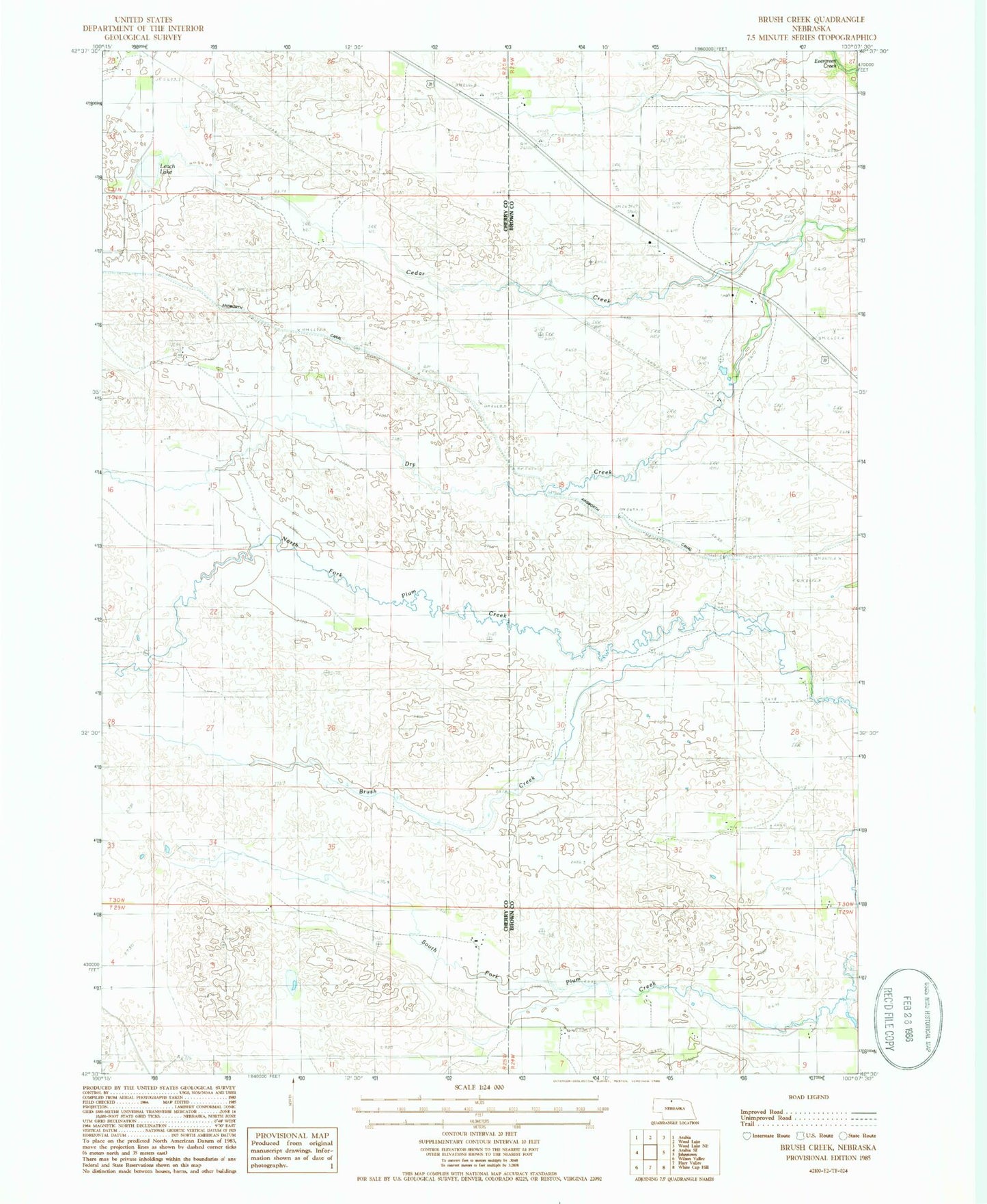 Classic USGS Brush Creek Nebraska 7.5'x7.5' Topo Map Image
