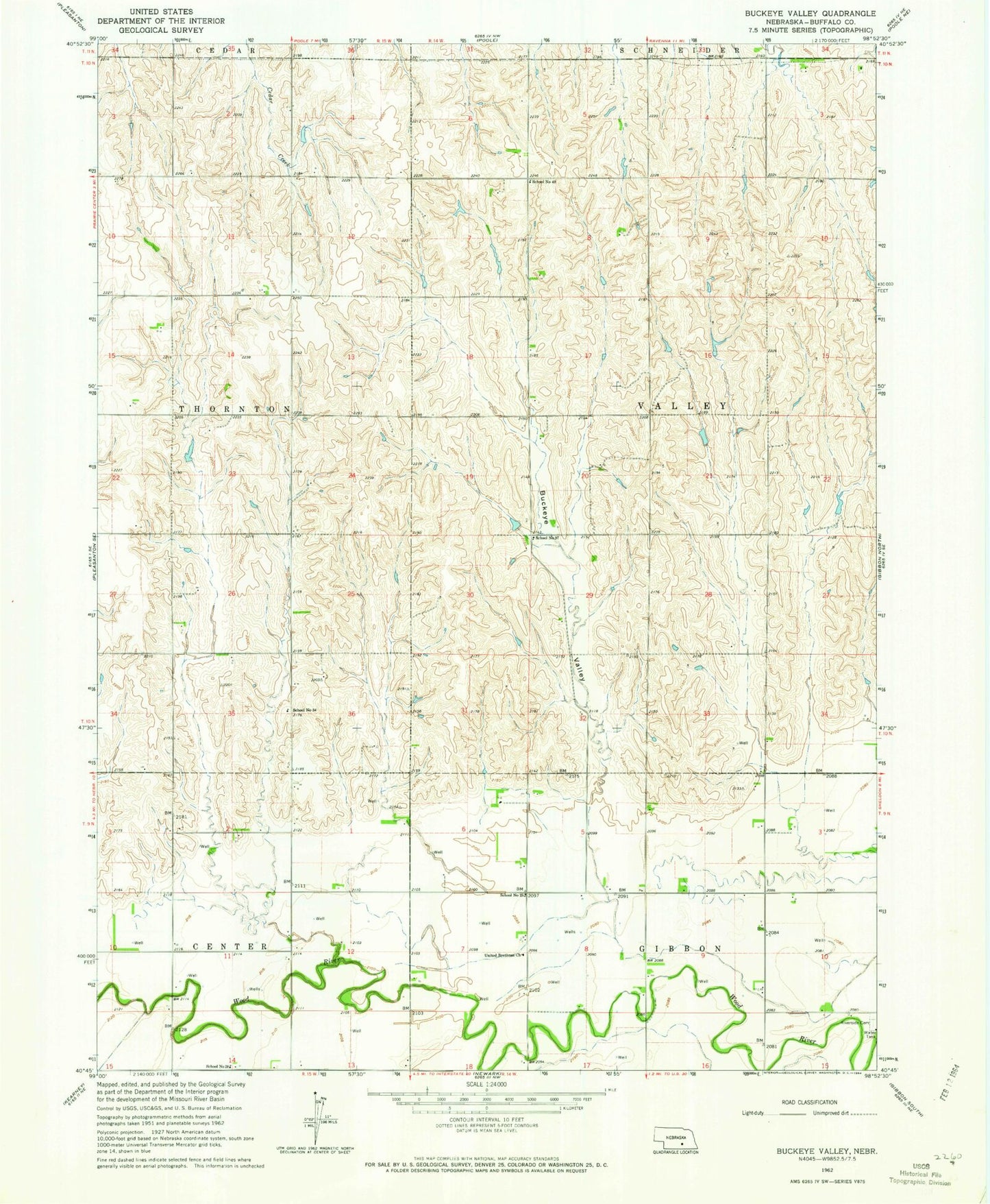 Classic USGS Buckeye Valley Nebraska 7.5'x7.5' Topo Map Image