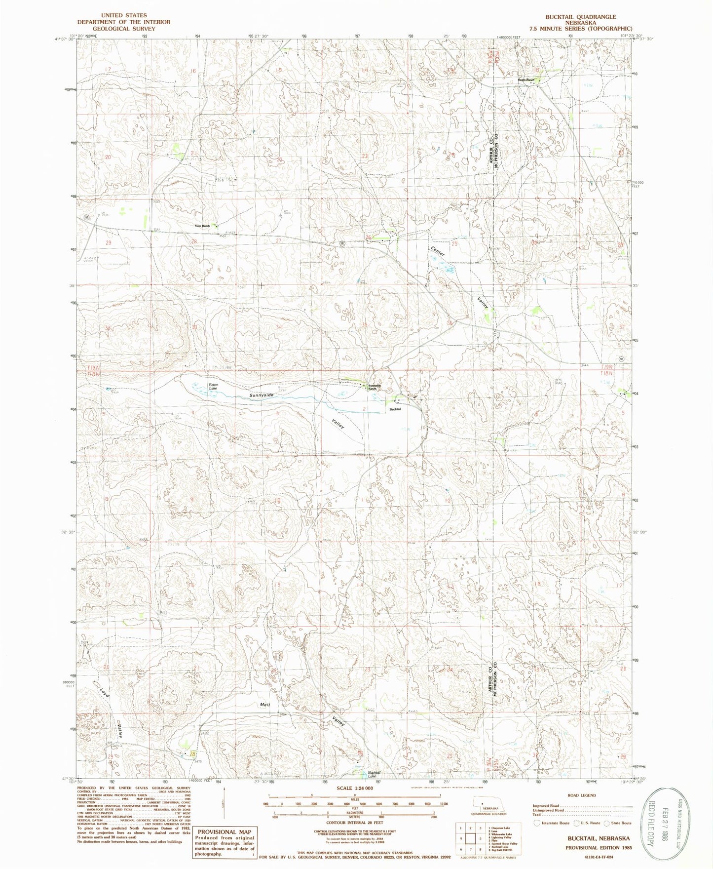 Classic USGS Bucktail Nebraska 7.5'x7.5' Topo Map Image