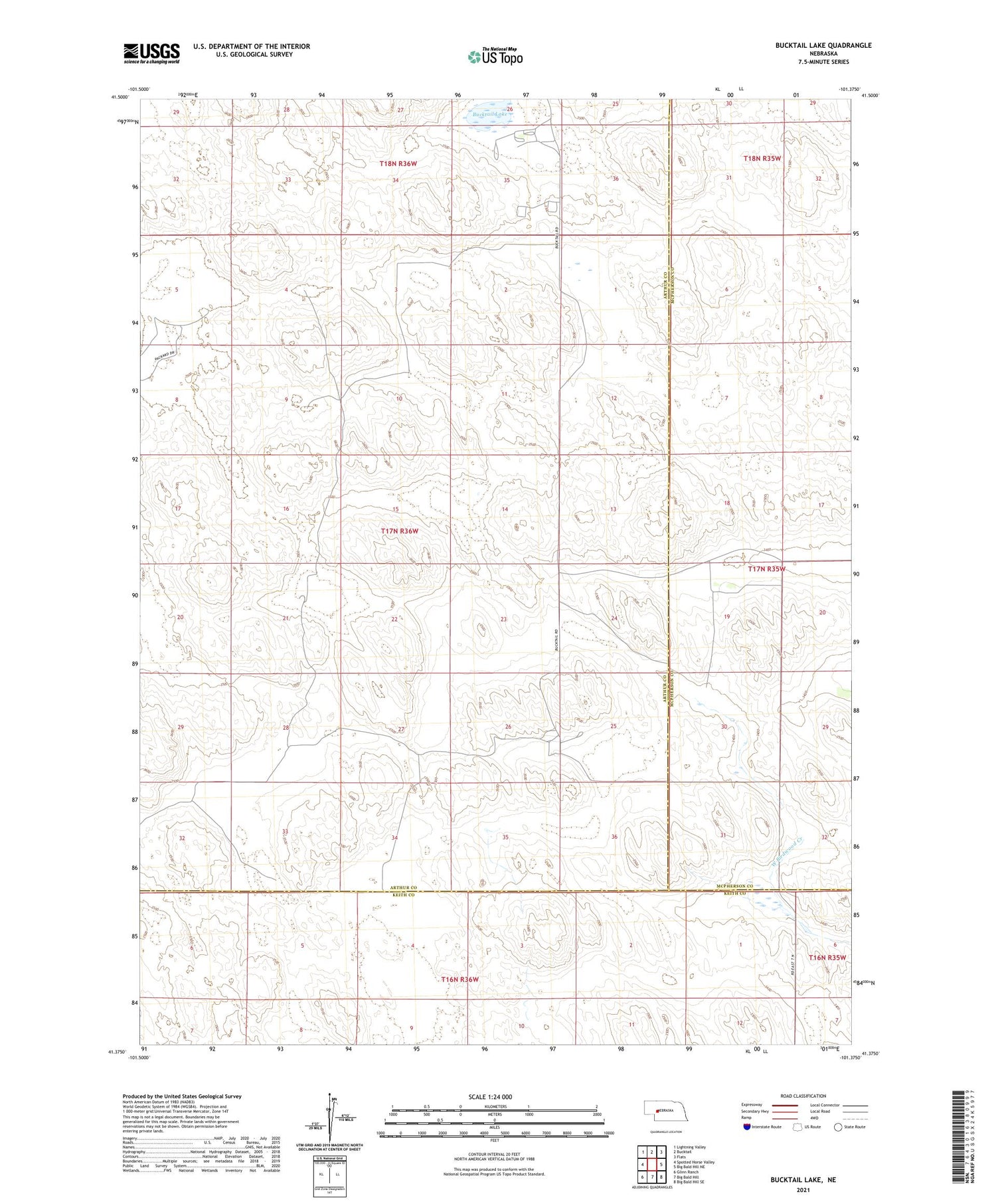 Bucktail Lake Nebraska US Topo Map Image