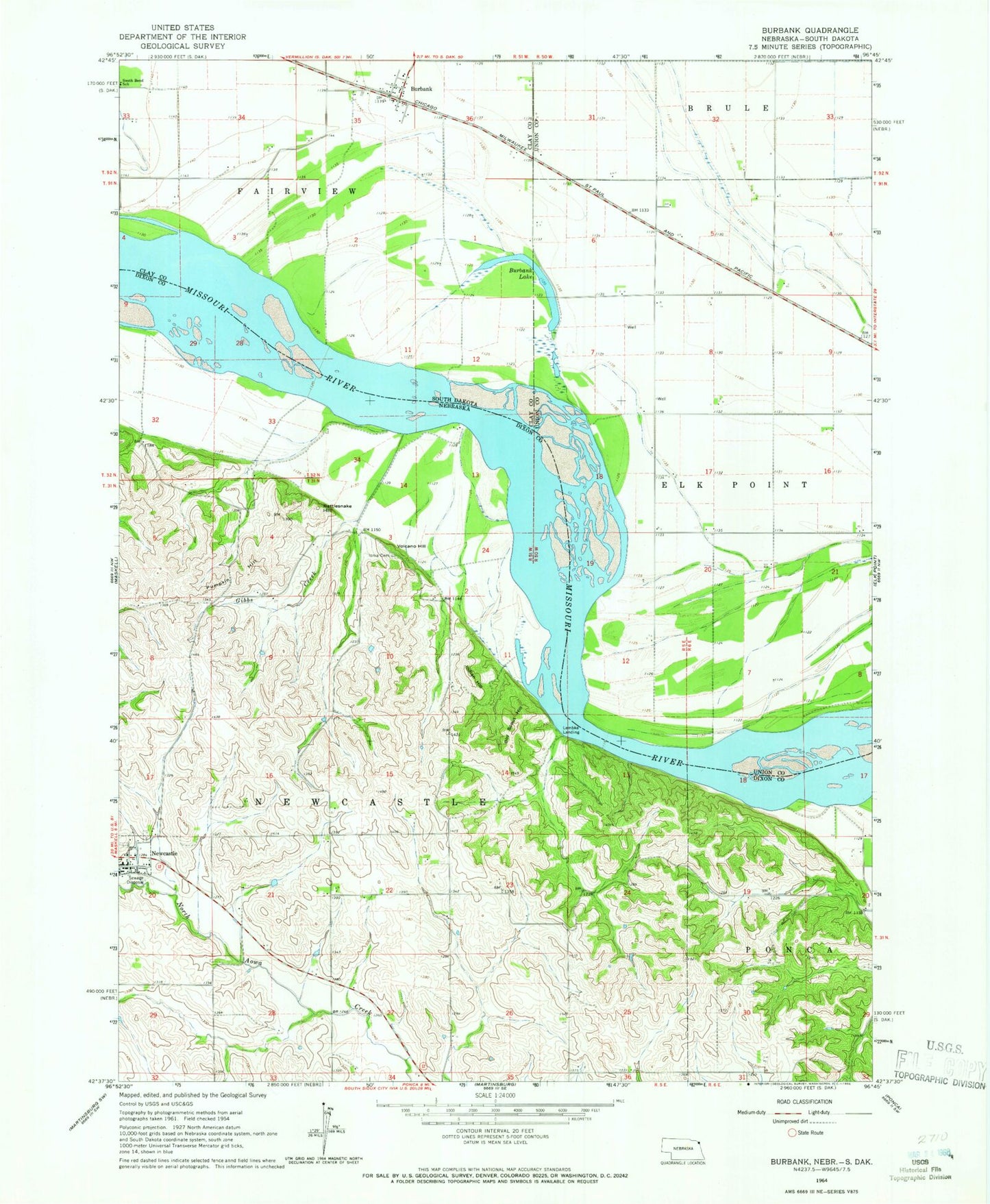 Classic USGS Burbank South Dakota 7.5'x7.5' Topo Map Image
