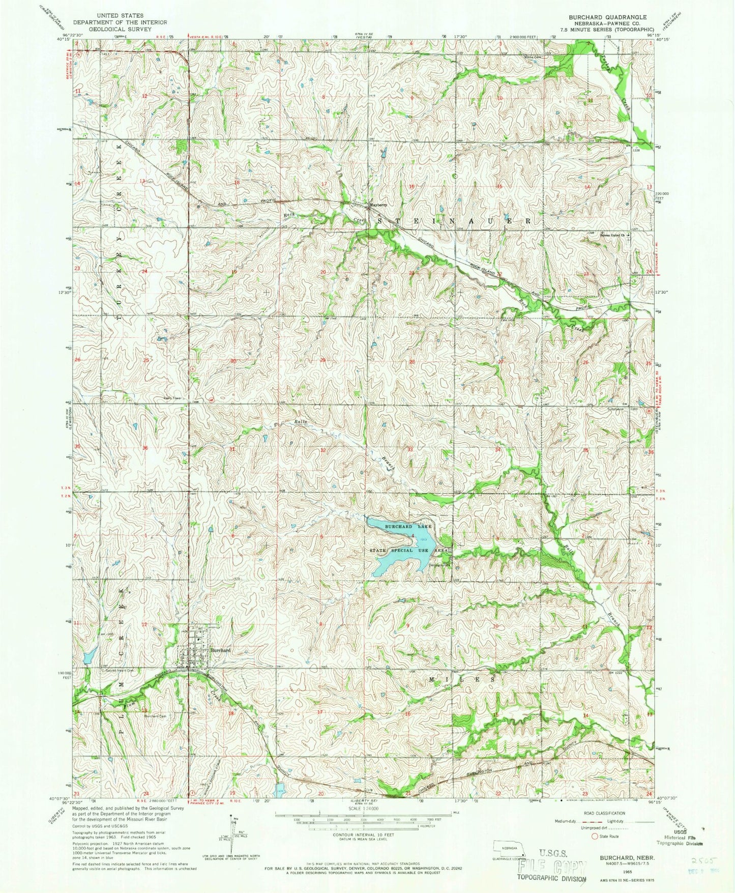 Classic USGS Burchard Nebraska 7.5'x7.5' Topo Map Image