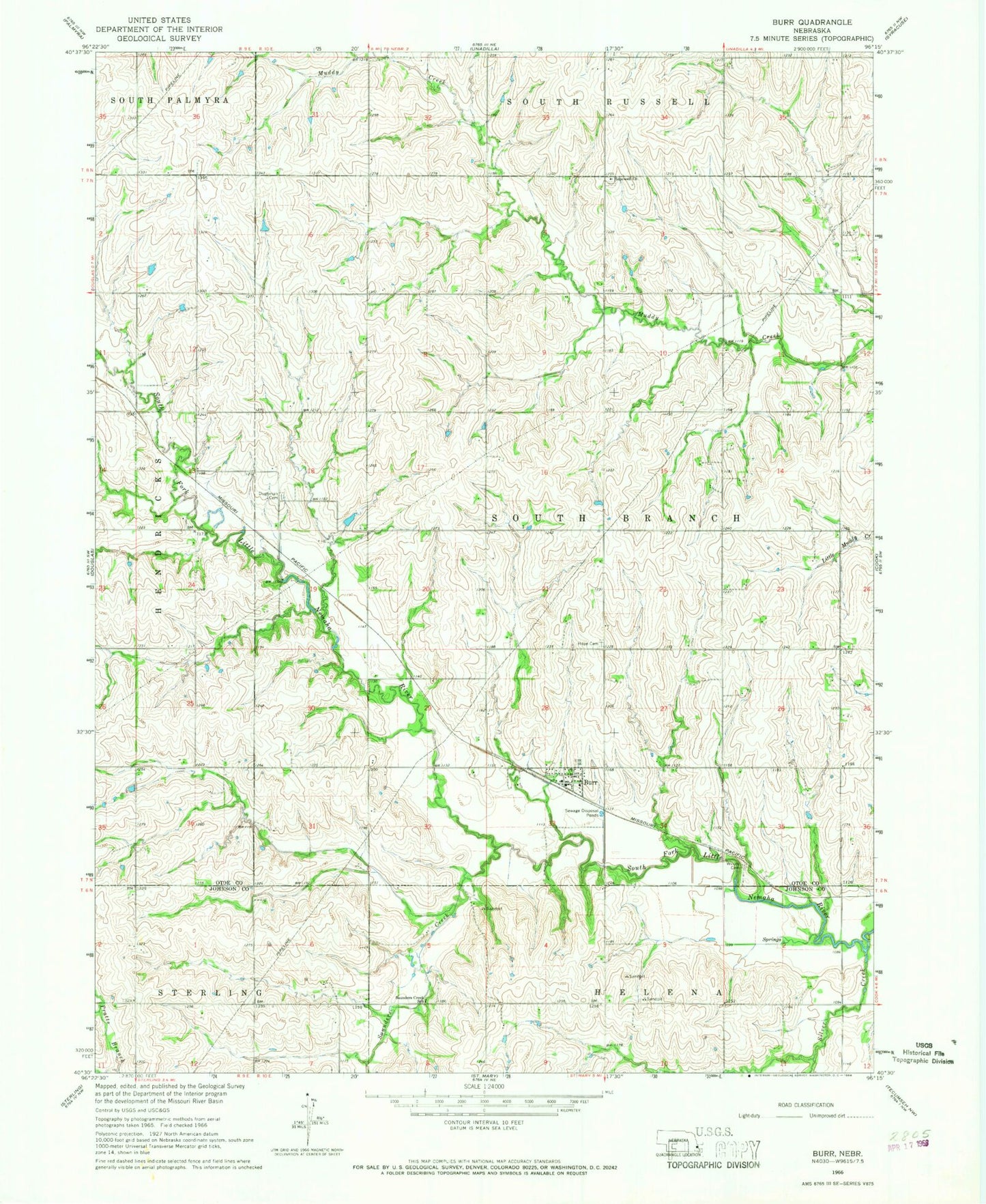 Classic USGS Burr Nebraska 7.5'x7.5' Topo Map Image
