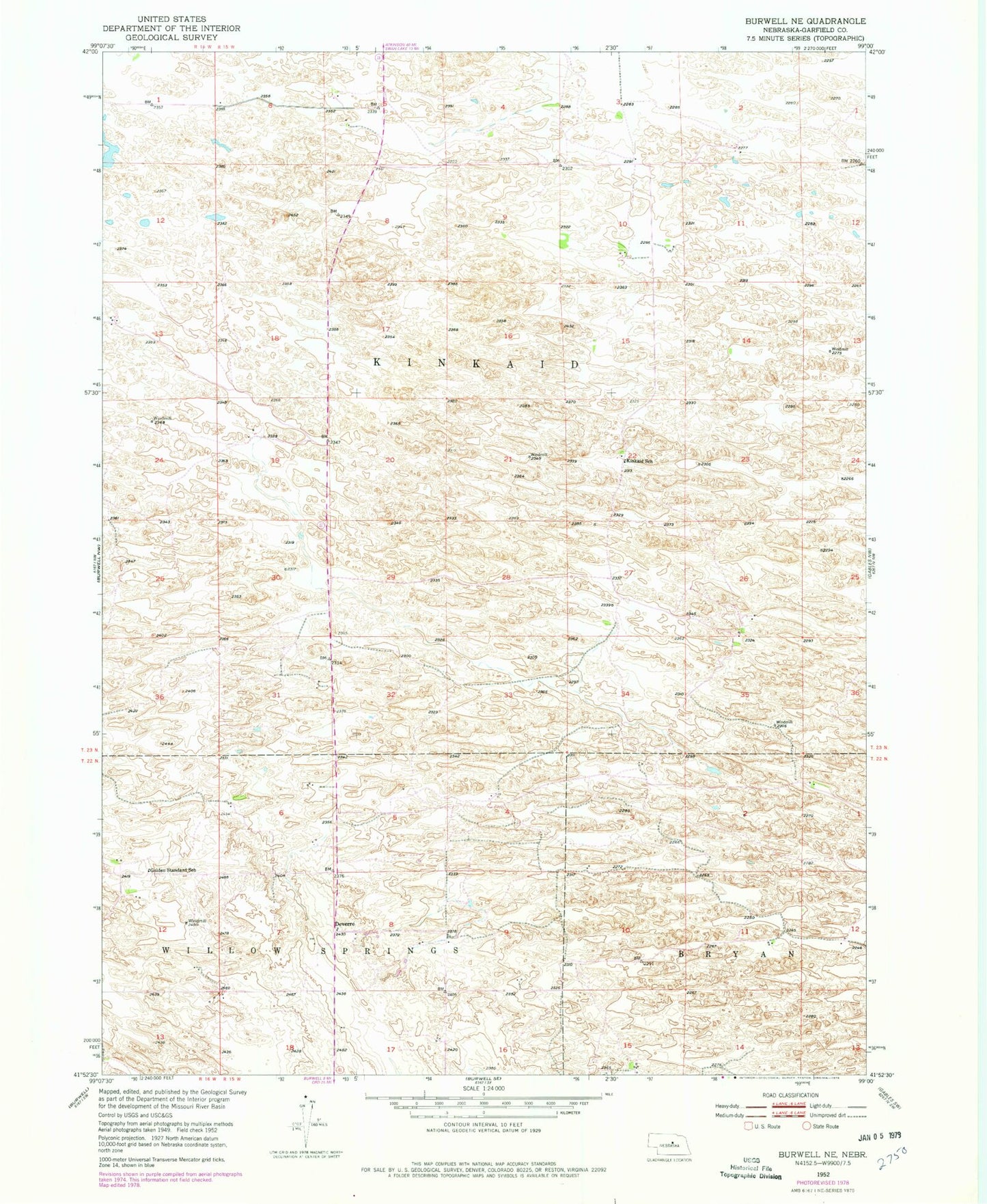 Classic USGS Burwell NE Nebraska 7.5'x7.5' Topo Map Image