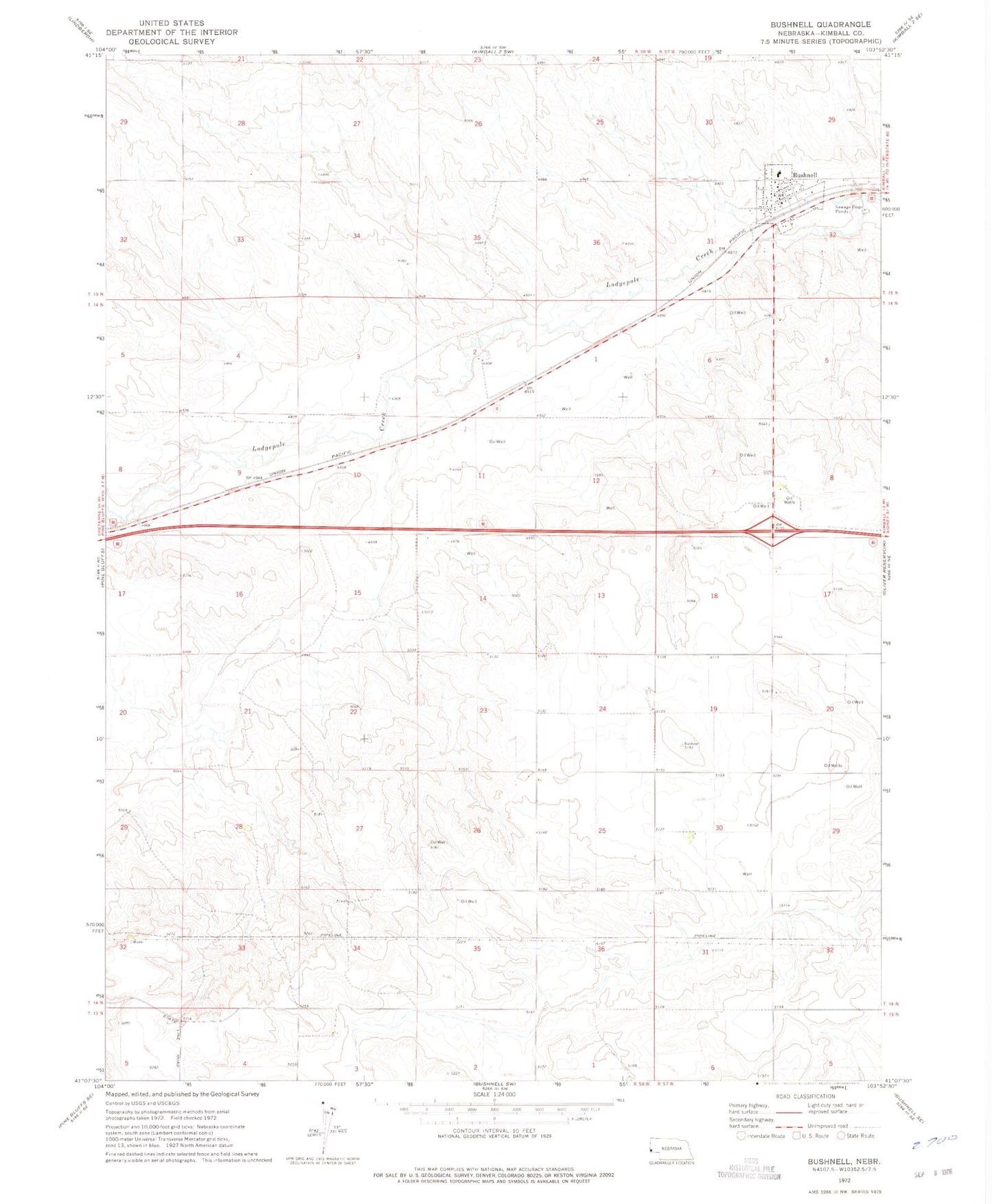 Classic USGS Bushnell Nebraska 7.5'x7.5' Topo Map Image