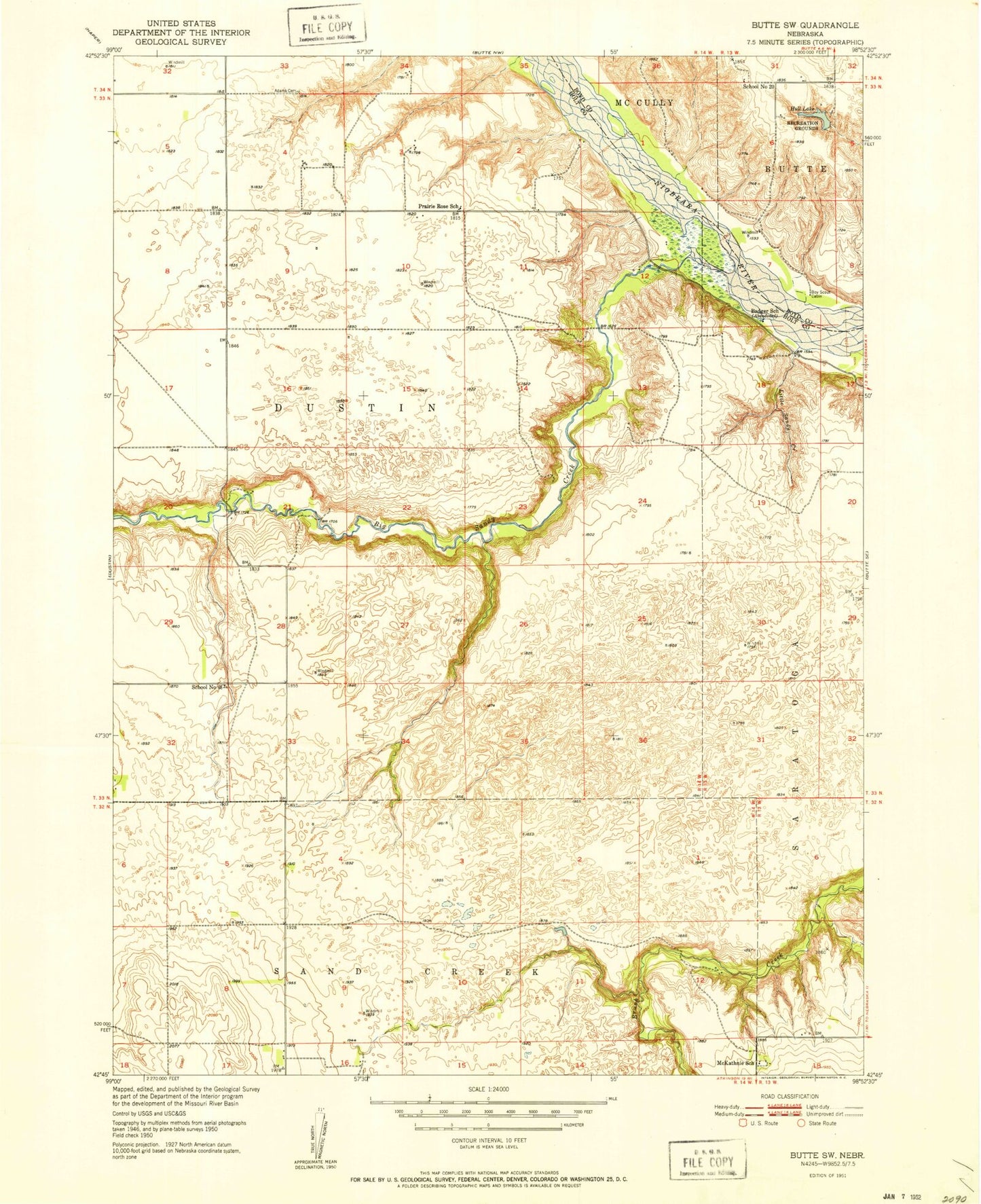 Classic USGS Butte SW Nebraska 7.5'x7.5' Topo Map Image