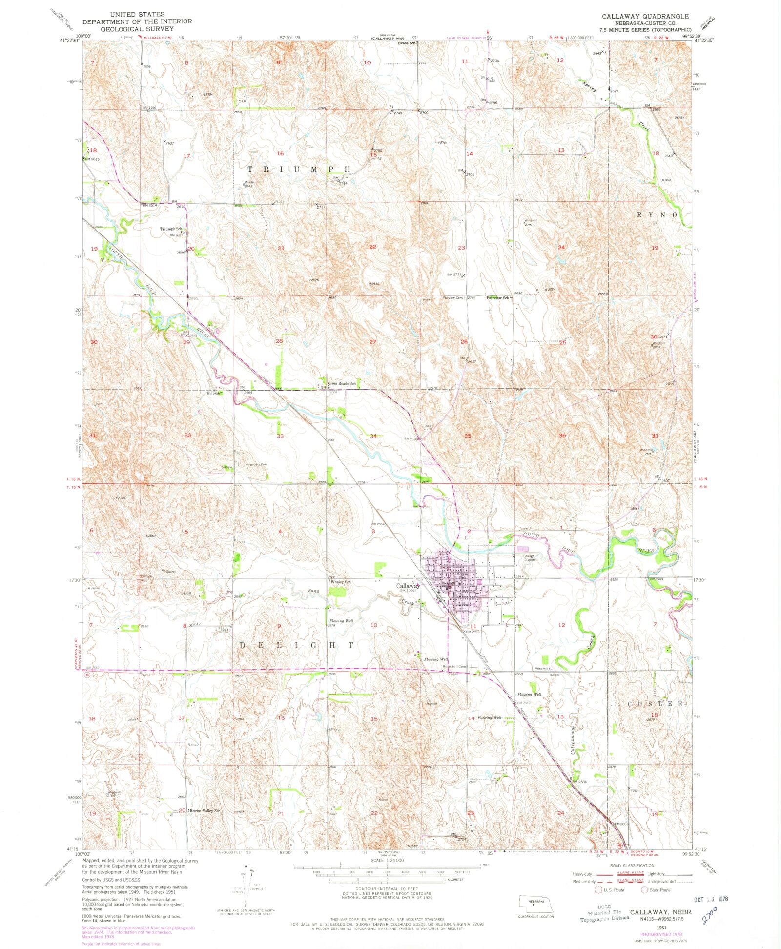 Classic USGS Callaway Nebraska 7.5'x7.5' Topo Map MyTopo Map Store