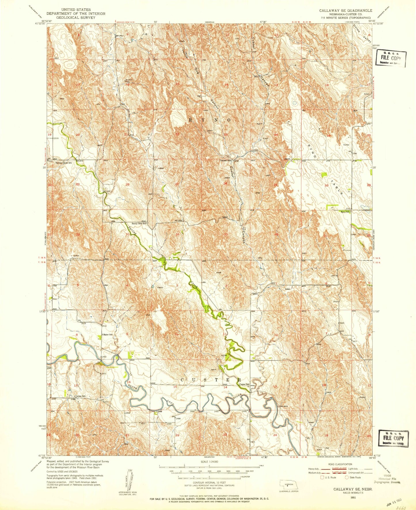 Classic USGS Callaway SE Nebraska 7.5'x7.5' Topo Map Image