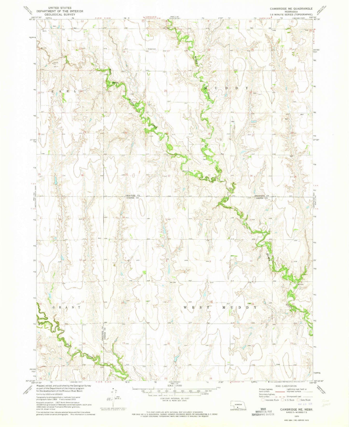 Classic USGS Cambridge NE Nebraska 7.5'x7.5' Topo Map Image