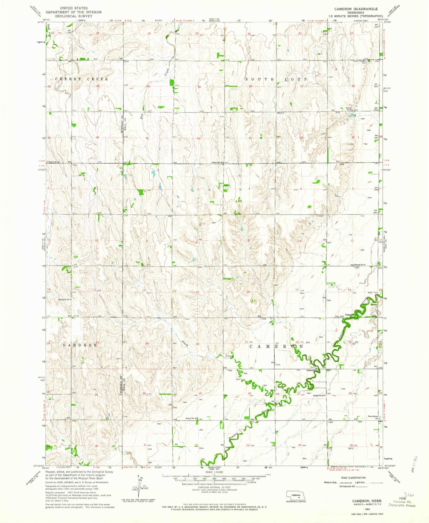 Classic USGS Cameron Nebraska 7.5'x7.5' Topo Map Image