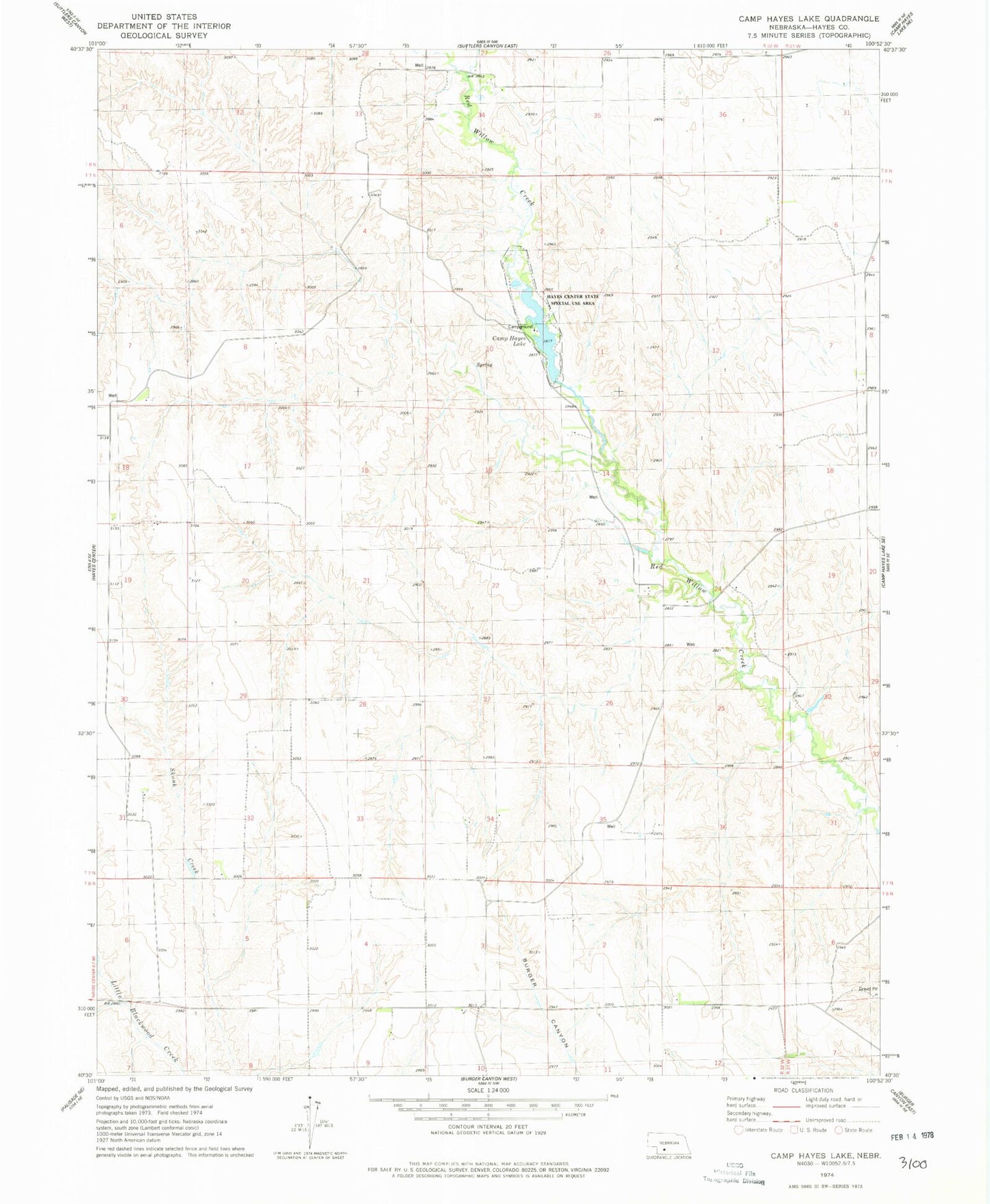 Classic USGS Camp Hayes Lake Nebraska 7.5'x7.5' Topo Map Image