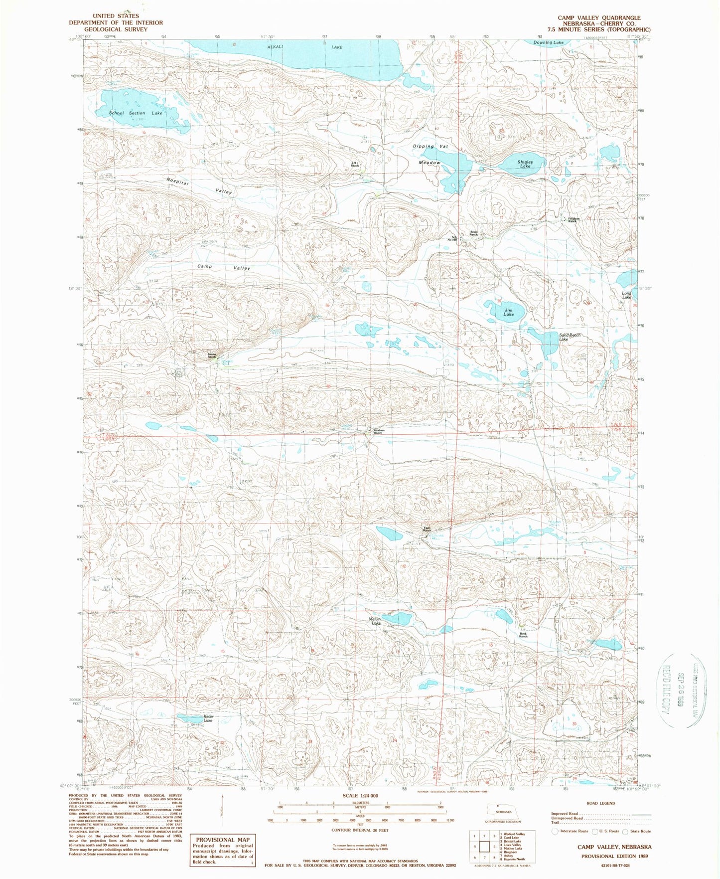 Classic USGS Camp Valley Nebraska 7.5'x7.5' Topo Map Image