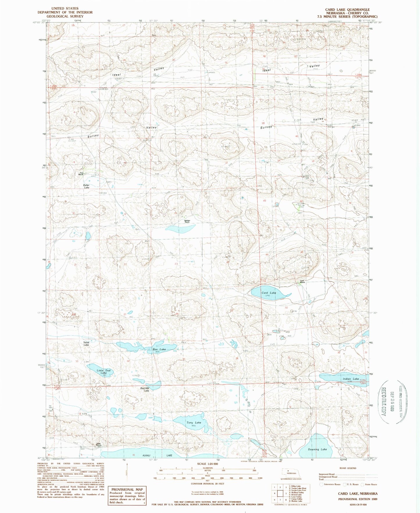Classic USGS Card Lake Nebraska 7.5'x7.5' Topo Map Image