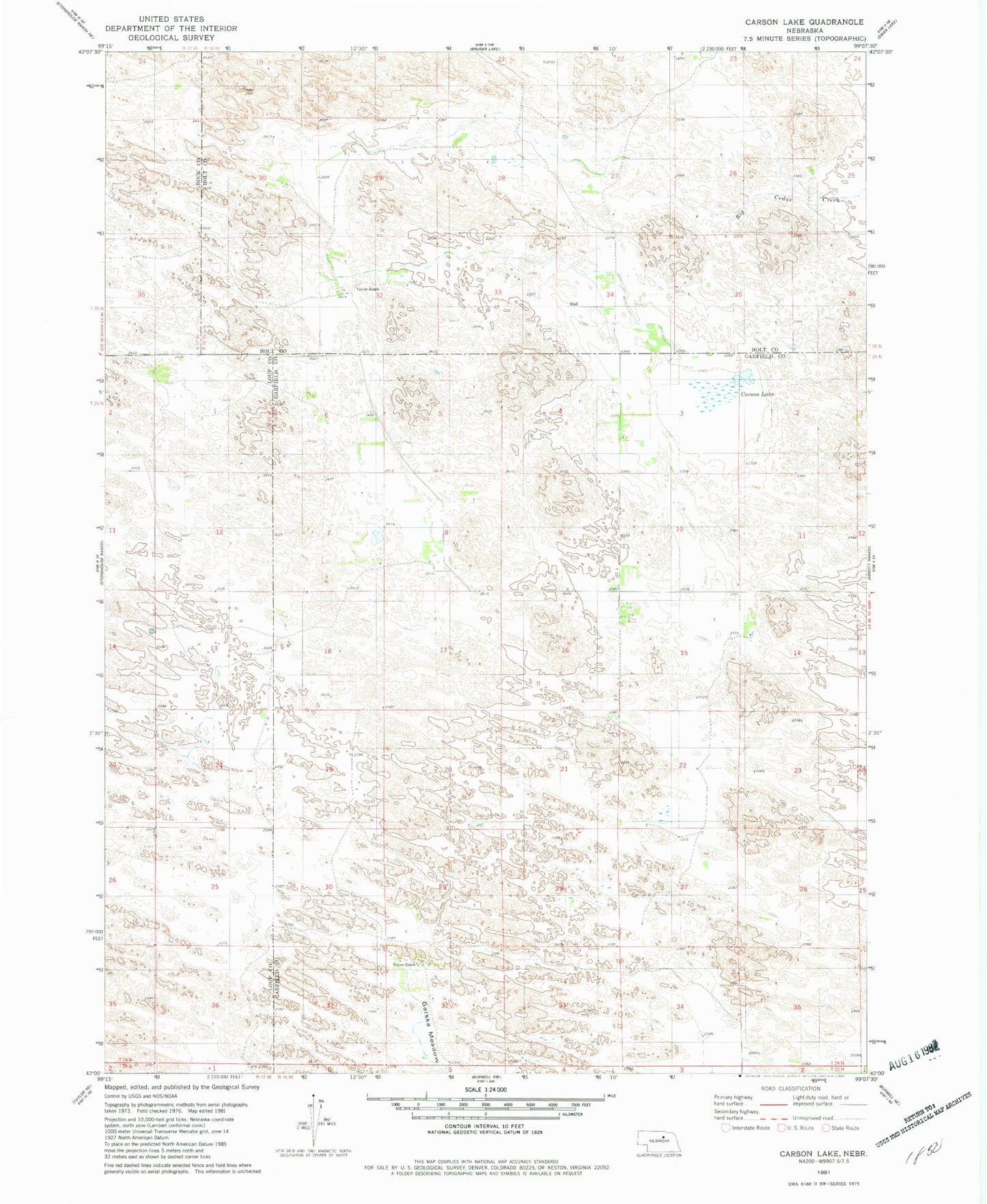 Classic USGS Carson Lake Nebraska 7.5'x7.5' Topo Map Image