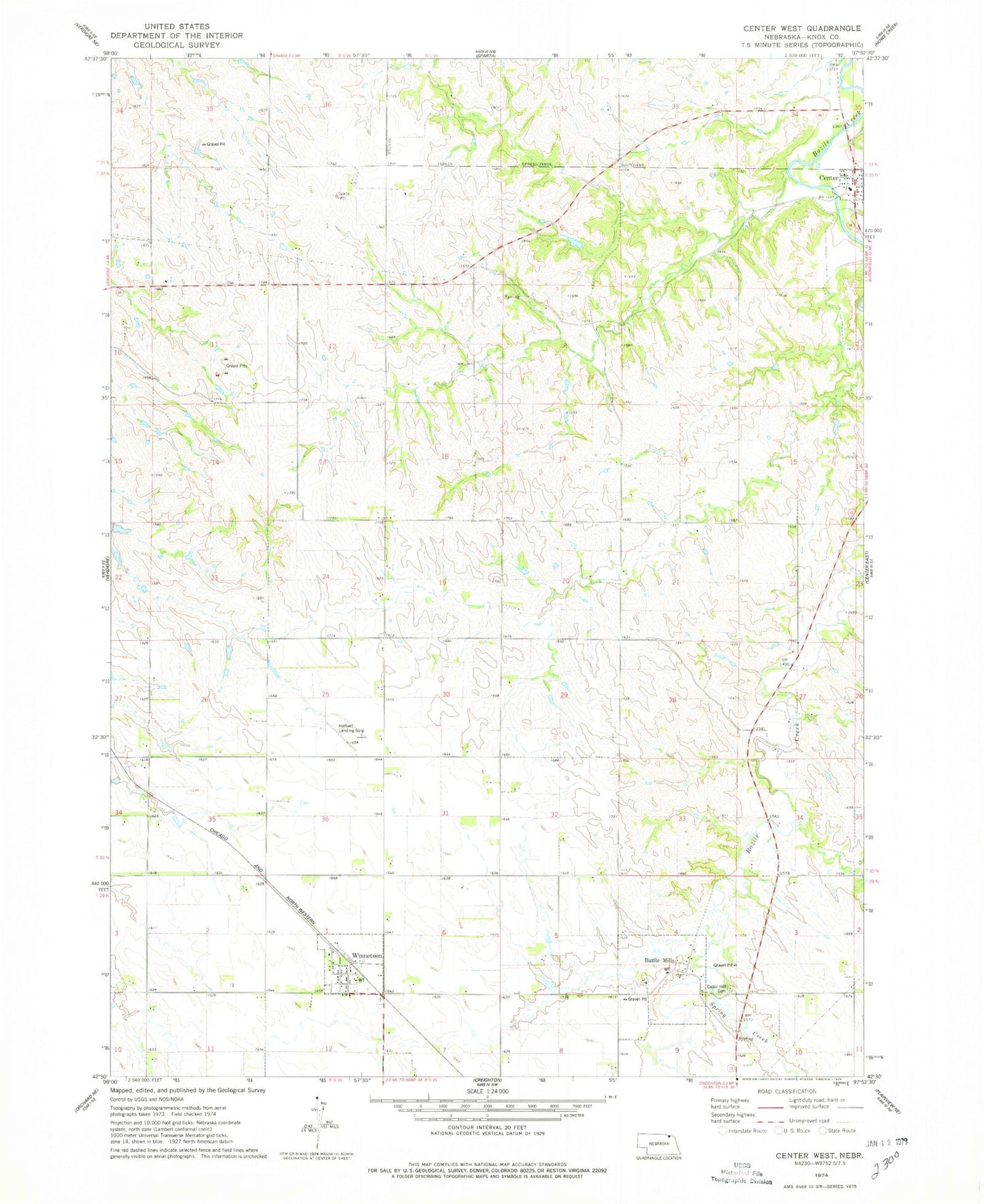 Classic USGS Center West Nebraska 7.5'x7.5' Topo Map Image