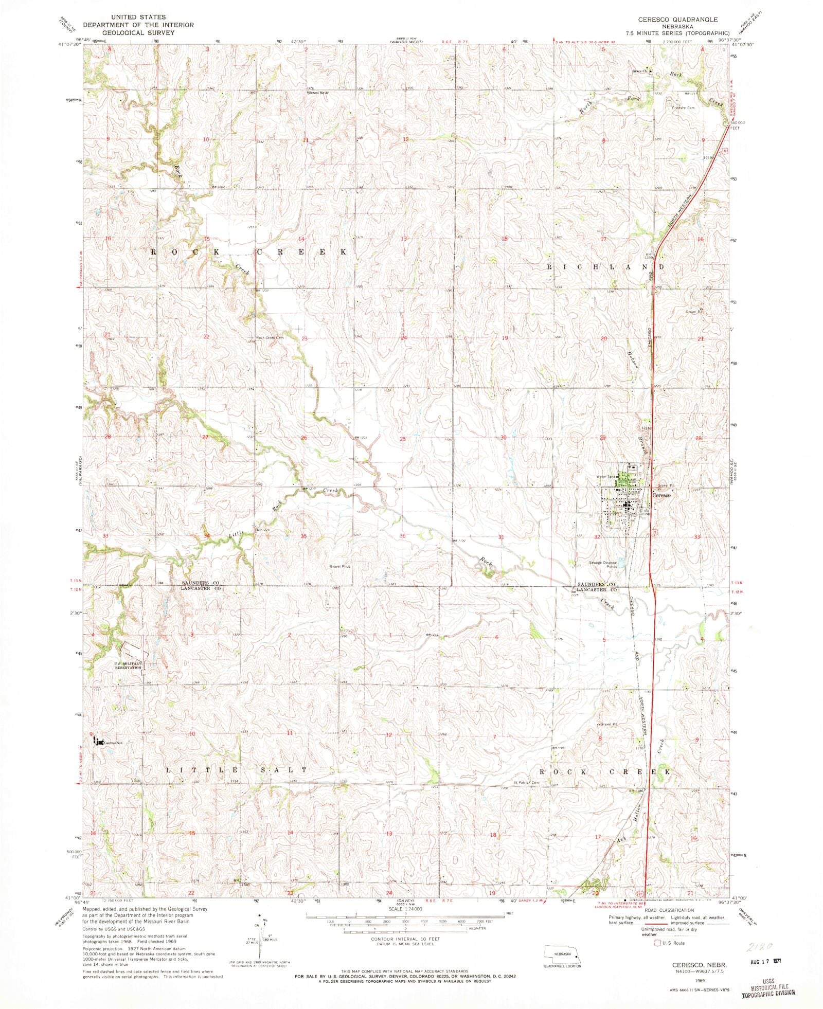 Classic USGS Ceresco Nebraska 7.5'x7.5' Topo Map MyTopo Map Store