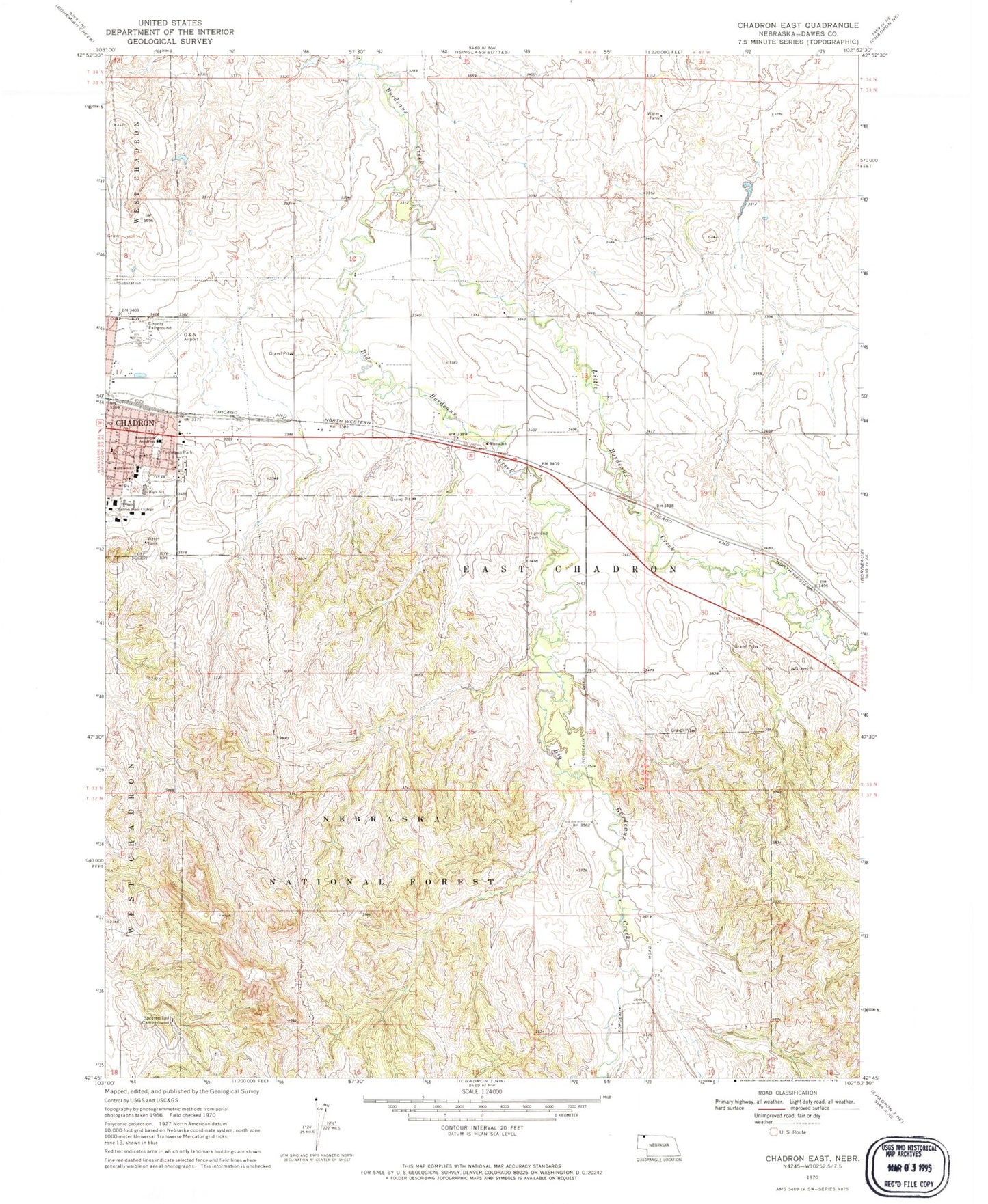 Classic USGS Chadron East Nebraska 7.5'x7.5' Topo Map Image