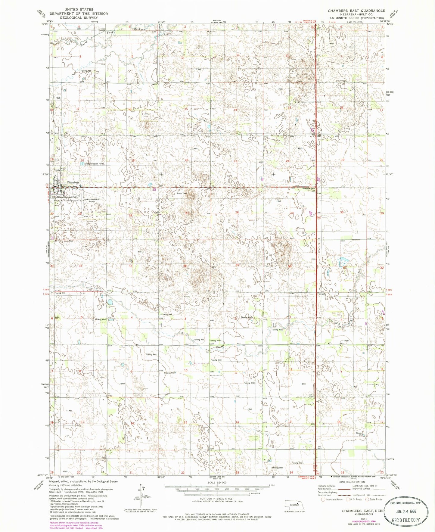 Classic USGS Chambers East Nebraska 7.5'x7.5' Topo Map Image