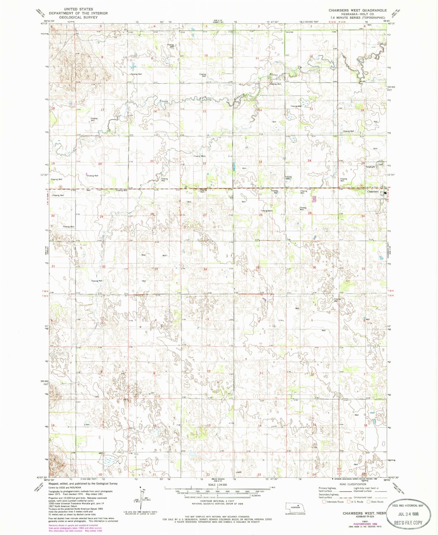 Classic USGS Chambers West Nebraska 7.5'x7.5' Topo Map Image