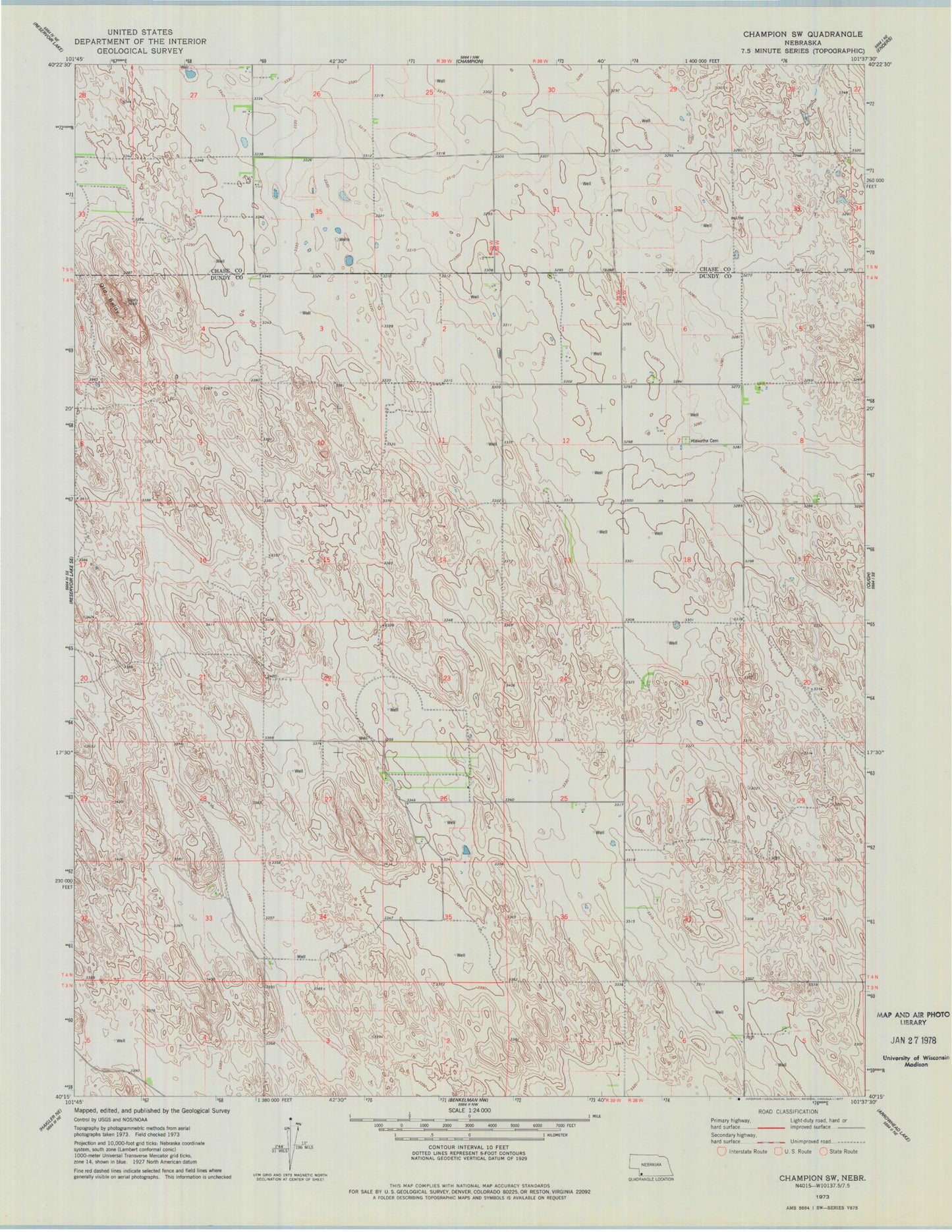 Classic USGS Champion SW Nebraska 7.5'x7.5' Topo Map Image
