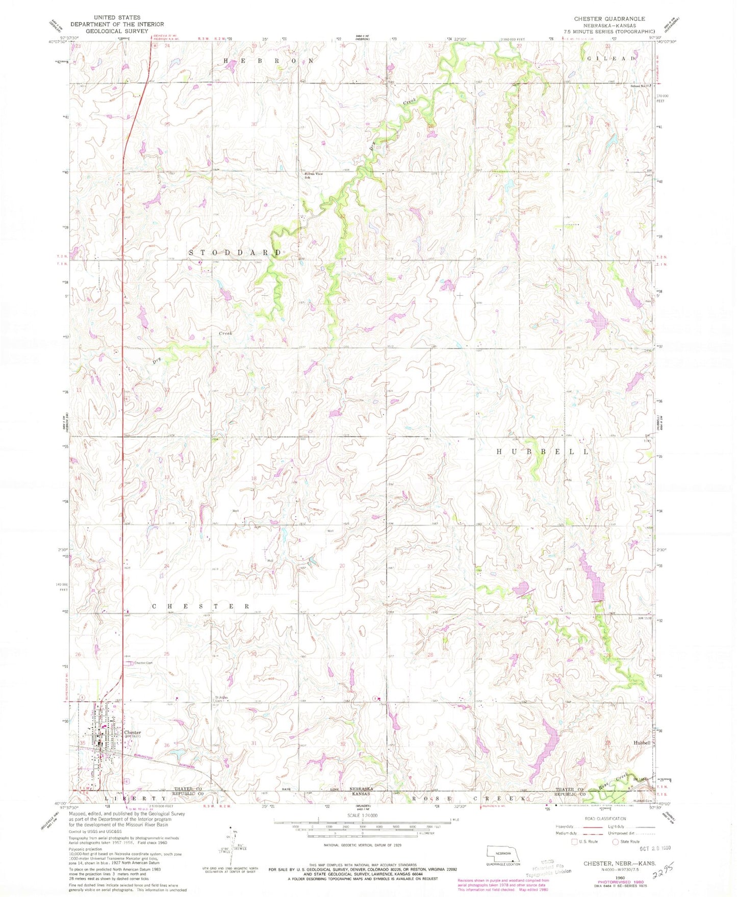 Classic USGS Chester Nebraska 7.5'x7.5' Topo Map Image
