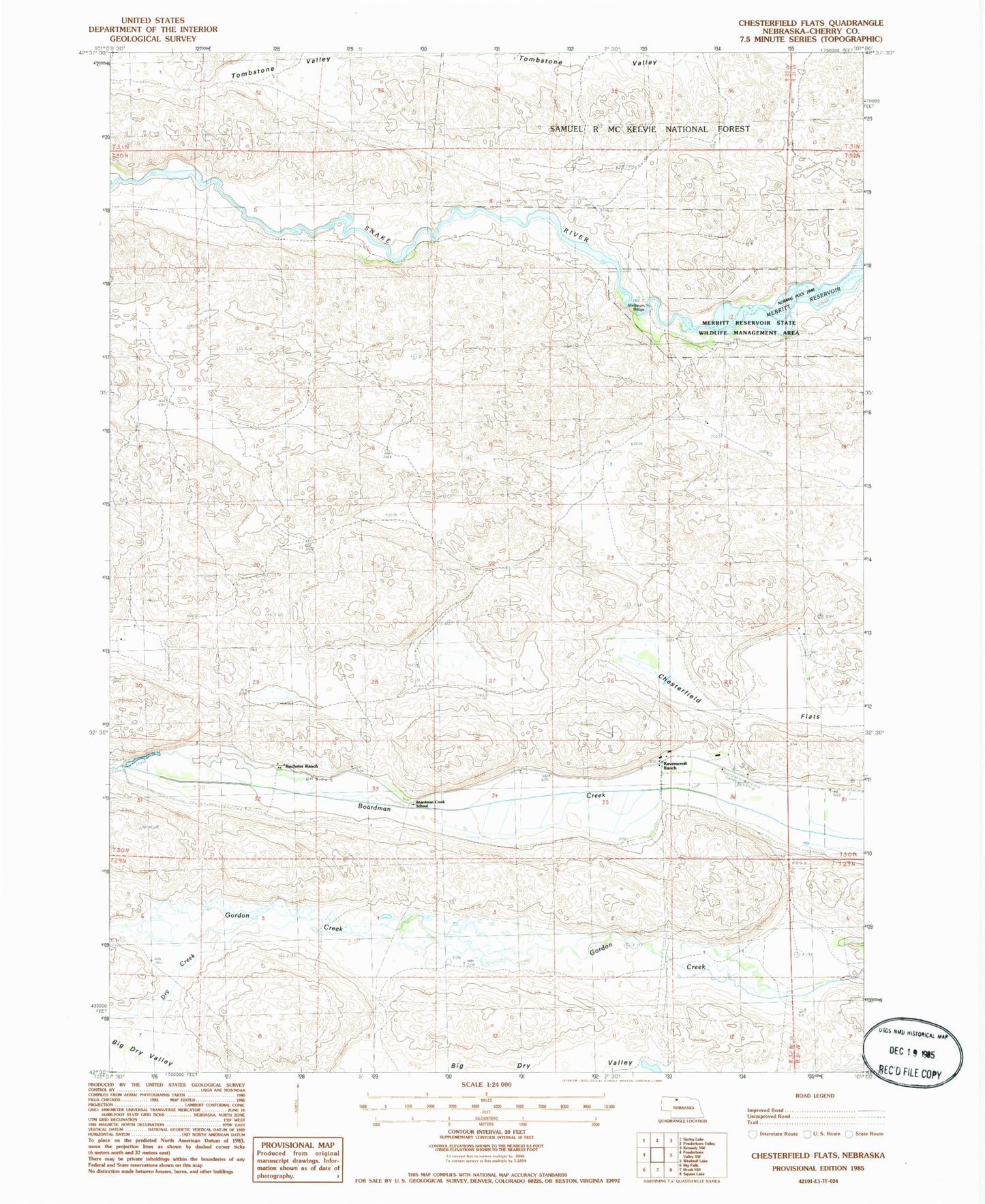 Classic USGS Chesterfield Flats Nebraska 7.5'x7.5' Topo Map Image