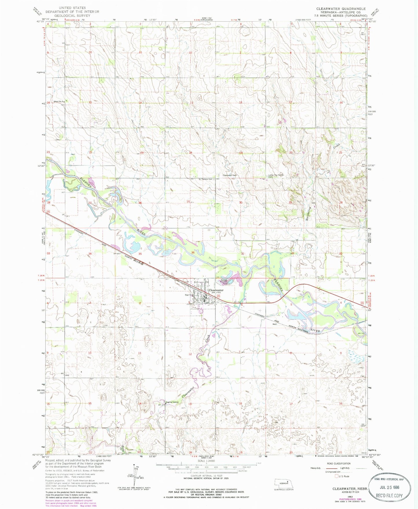 Classic USGS Clearwater Nebraska 7.5'x7.5' Topo Map Image