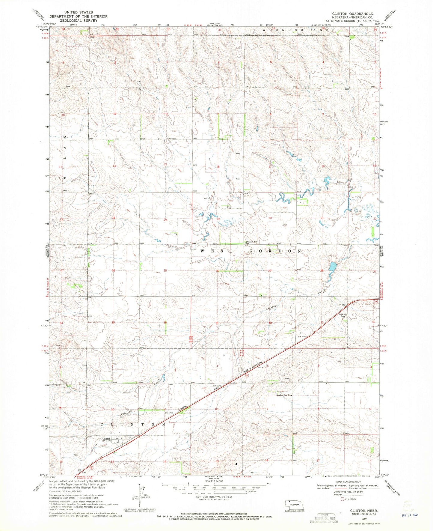 Classic USGS Clinton Nebraska 7.5'x7.5' Topo Map Image