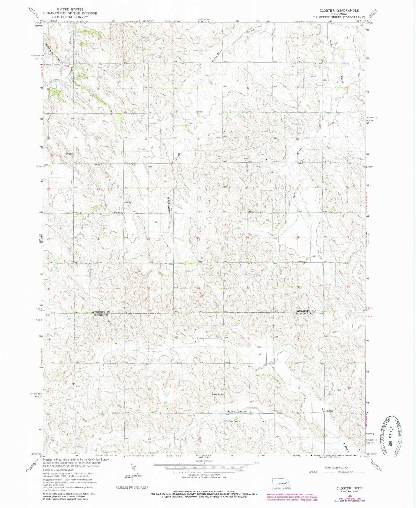 Classic USGS Closter Nebraska 7.5'x7.5' Topo Map Image